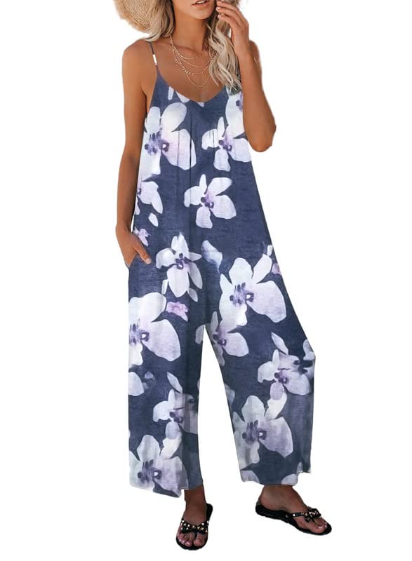 Dokotoo Women's Sleeveless Jumpsuit - Adjustable Spaghetti Strap, Stretchy Loose Fit Long Romper with Pockets | Perfect for Summer, Beach, Vacation & Casual Wear