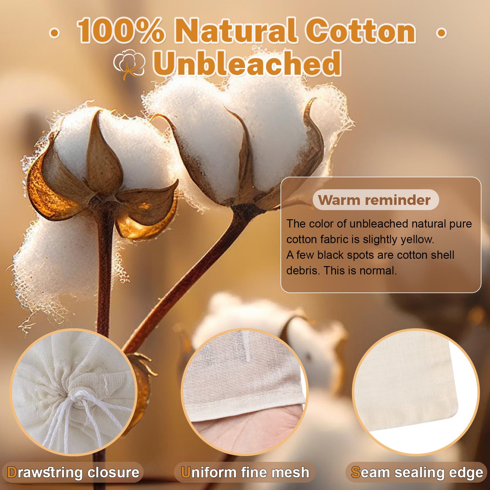 20 Pcs Natural Cotton Muslin Drawstring Bags - Reusable Tea Bags & Spice Sachets for Loose Leaf Tea, Herbs, Soup Seasoning - 4x3 Inch Cheesecloth Strainer Bags for Brewing, Cooking & DIY Crafts