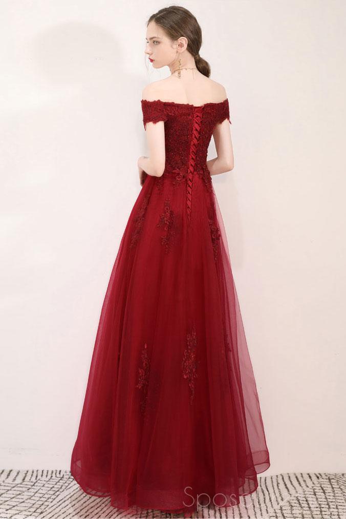 Elegant Off Shoulder Dark Red Lace Long Evening Prom Dress for Women | Custom Formal Gowns for Parties, Weddings & Special Occasions
