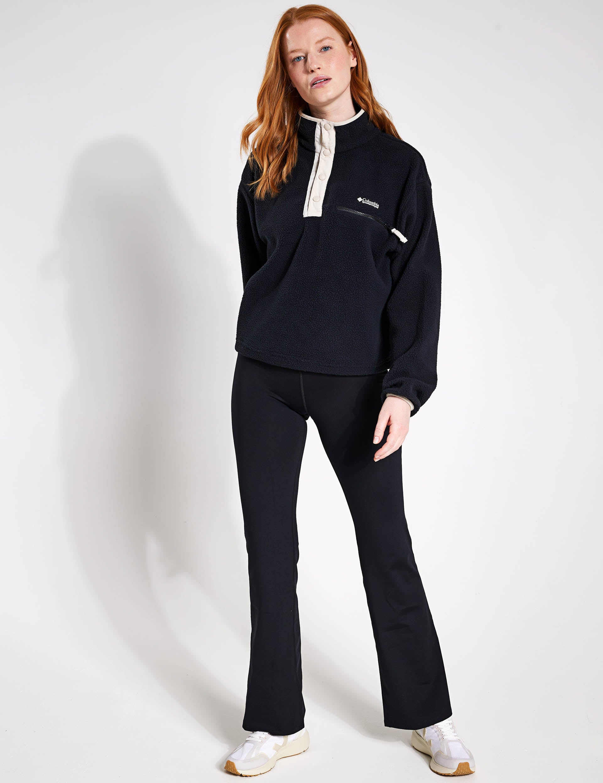 Helvetia Cropped Half Snap Fleece Jacket - Black | Women's Stylish Winter Outerwear for Casual Wear & Outdoor Activities