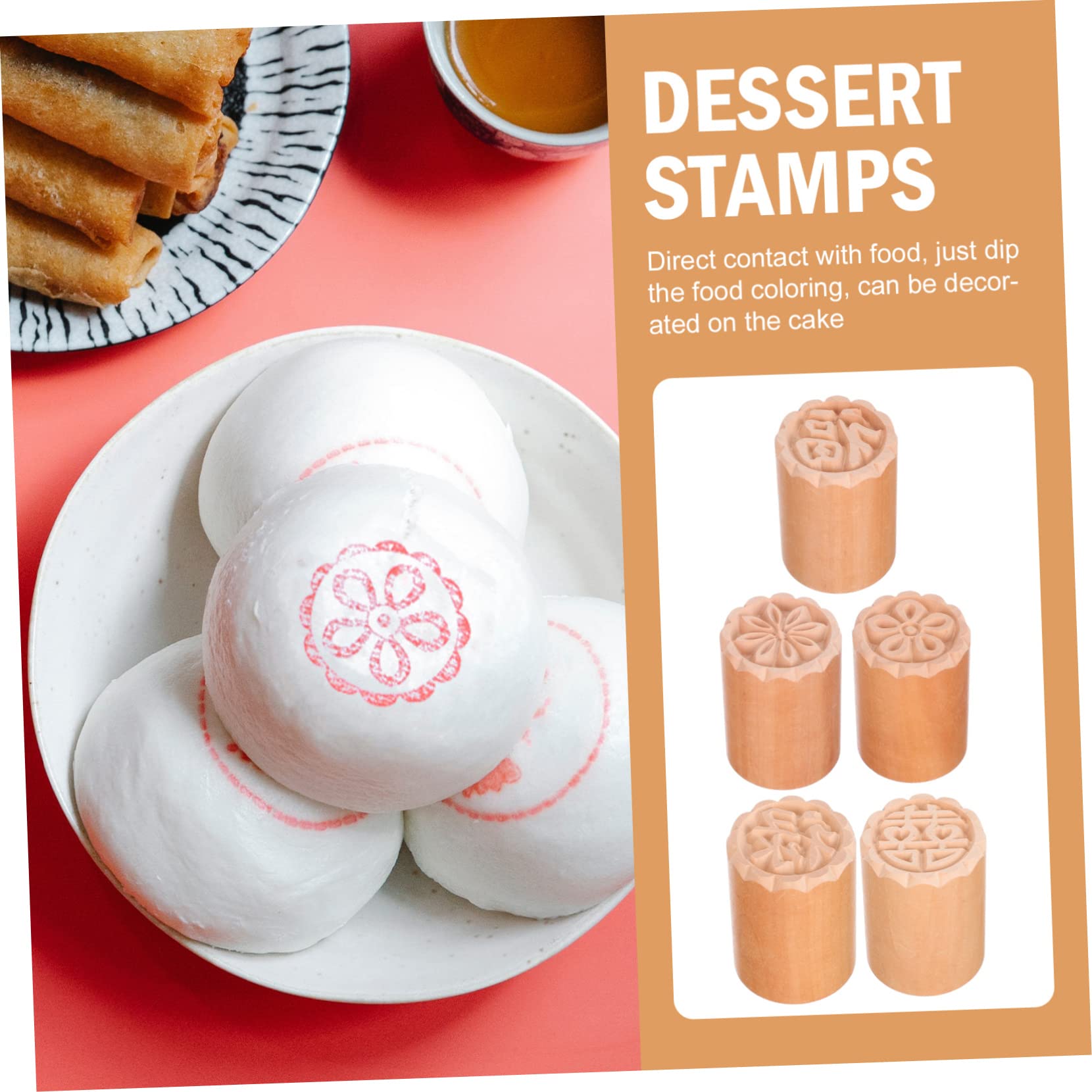 Japanese Sushi Stamp Chocolate Candy Molds - 5pcs Wooden Cookie Cutters for DIY Dessert Decorating, Biscuit Printing, Moon Cake Making - Perfect for Sushi-Themed Parties, Baking Gifts & Asian Dessert Crafts