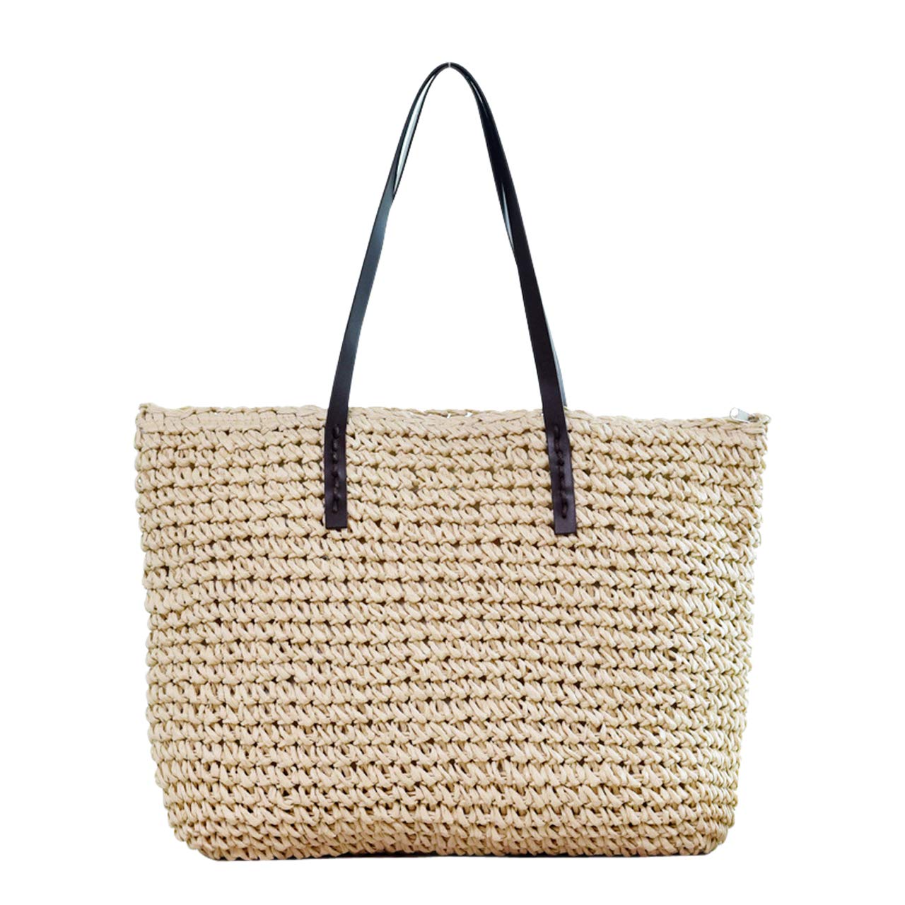 CHIC DIARY Women's Handwoven Straw Shoulder Bag - Large Summer Beach Tote with Zipper Closure | Perfect for Vacation, Poolside & Boho Fashion Outfits