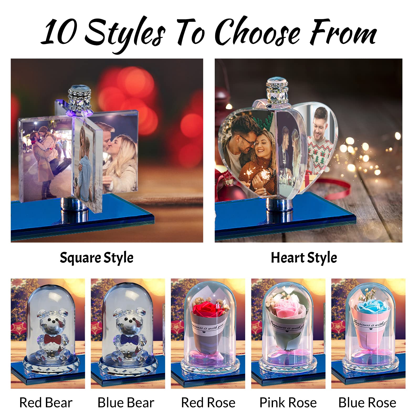 Custom 3D Rotating Windmill Crystal Photo Frame LED Night Light - Personalized Heart-Shaped Photo Album Lamp for Christmas, Valentine's Day Gifts | Perfect for Bedroom Decor, Anniversary Present & Romantic Home Lighting