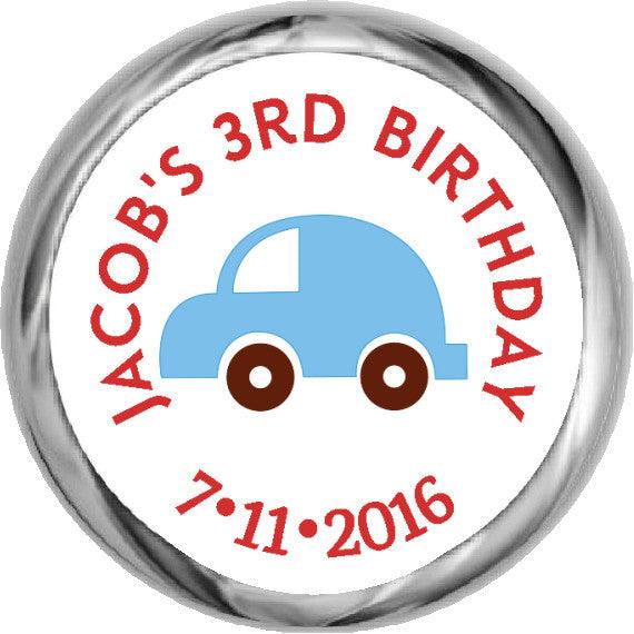 Personalized Blue Car Hershey Candy Stickers - Custom Chocolate Wrappers for Baby Showers, Birthday Parties & Wedding Favors