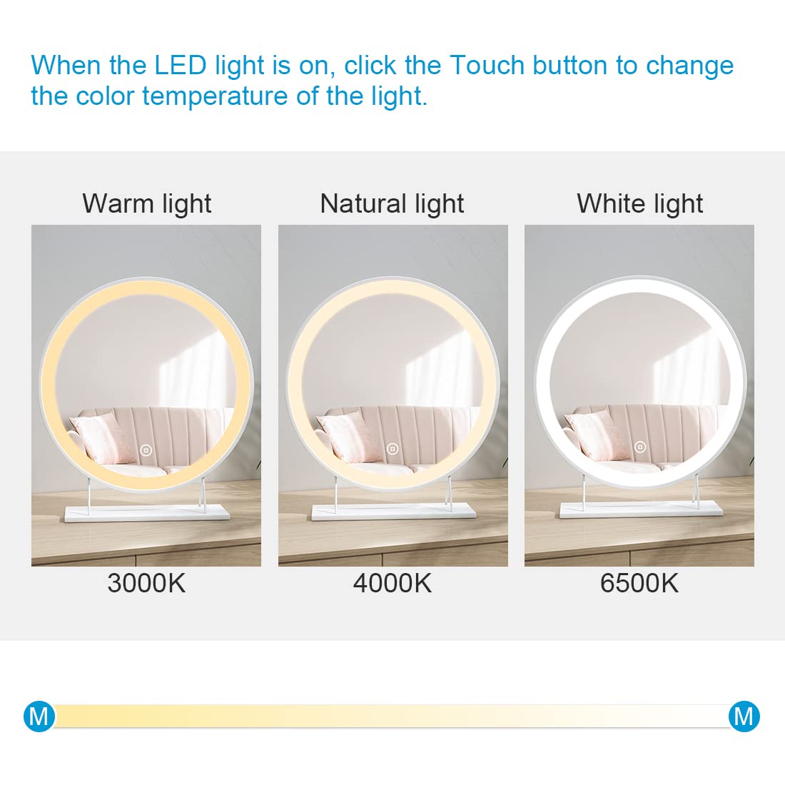 Heilmetz LED Vanity Mirror with Touch Control - 40cm Hollywood Round Makeup Mirror with 3 Light Modes, White Tabletop Dressing Mirror for Women | Perfect for Home Makeup, Salon, and Beauty Room