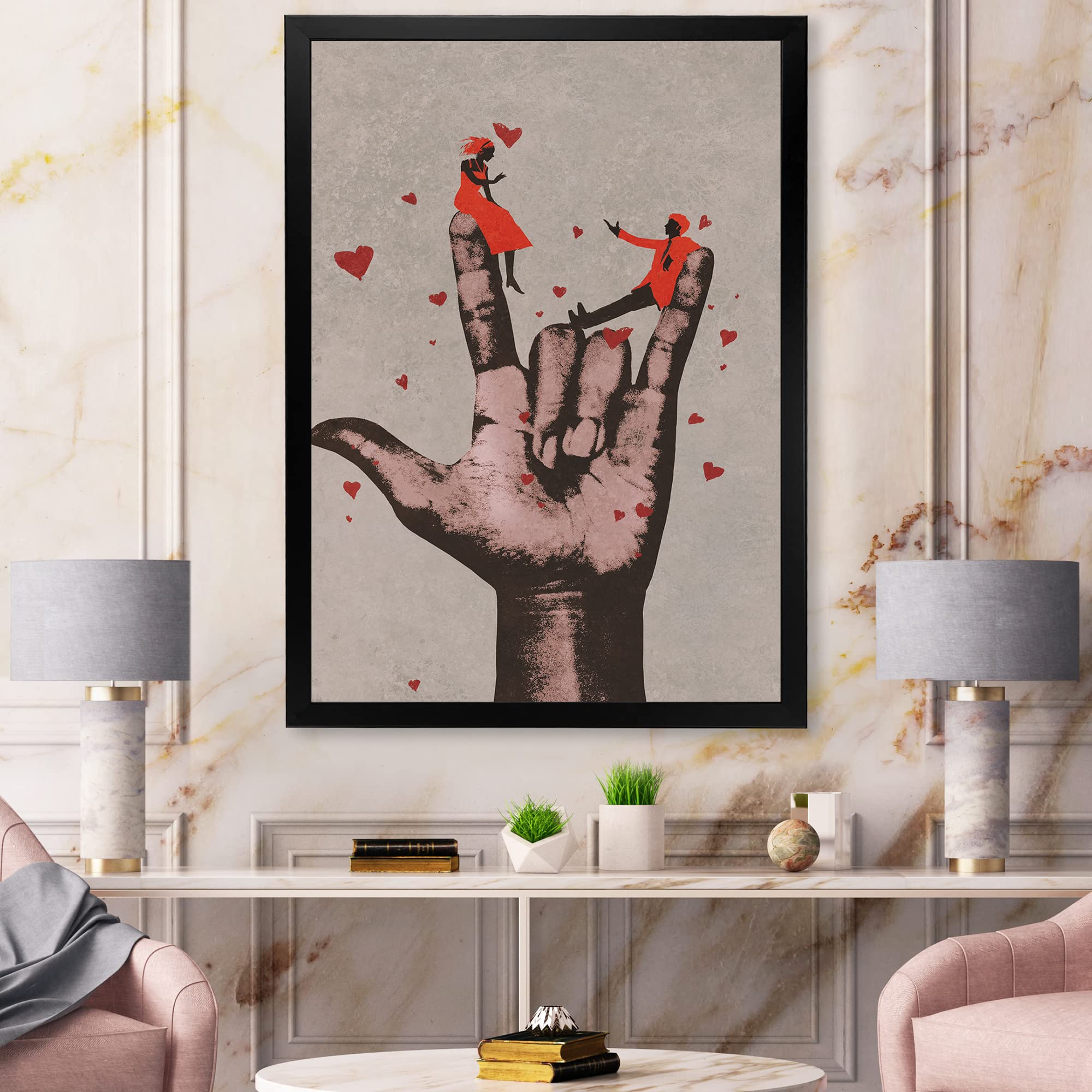 DesignQ 'I Love You' Sign with Romantic Couple - Modern Framed Wall Art for Living Room, Bedroom & Wedding Decor