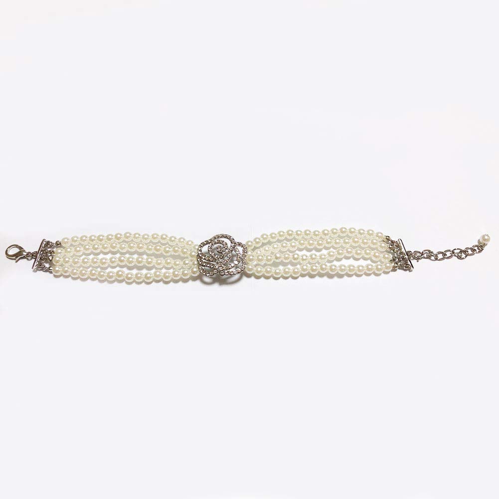 Luxury Dog Pearls Necklace & Wedding Collar for Small Dogs - Rhinestone Rose Flower Charm Bling Jewelry for Female Chihuahua, Yorkie & Puppies (White Rose, 12-14 Inch) - Perfect for Weddings, Parties & Special Occasions
