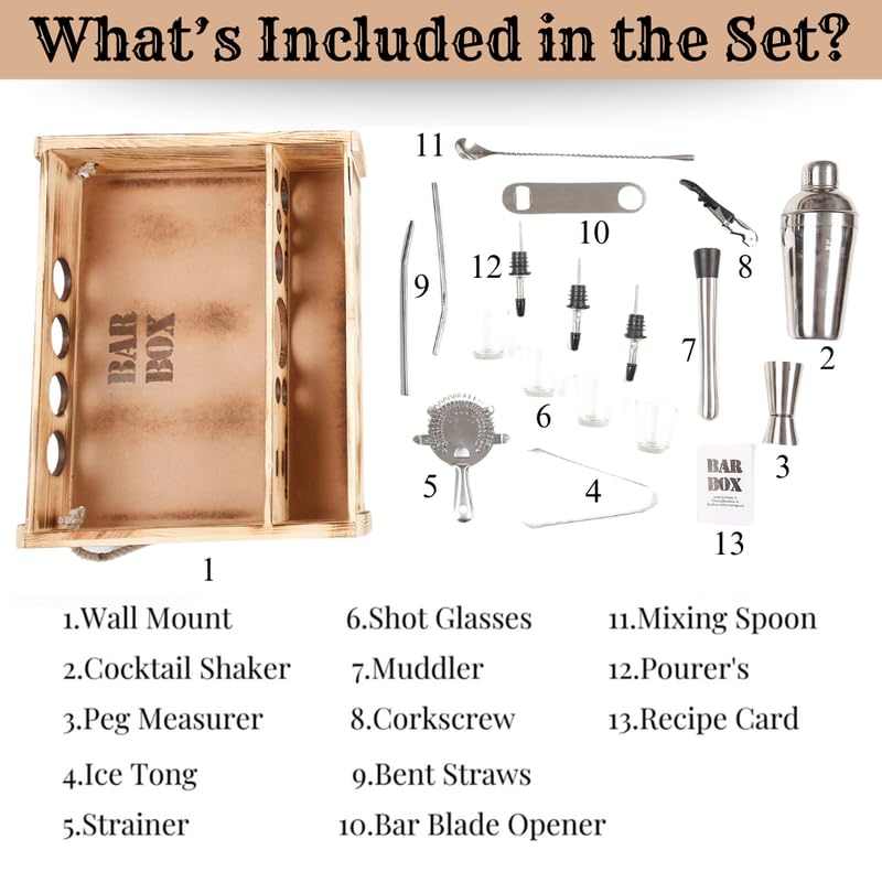 19-Piece Cocktail Shaker Set with Wood Stand - Professional Bartender Kit & Home Bar Accessories - Includes Wine Opener, Mixing Tools & Drinkware - Perfect for Home Bars, Parties & Cocktail Making