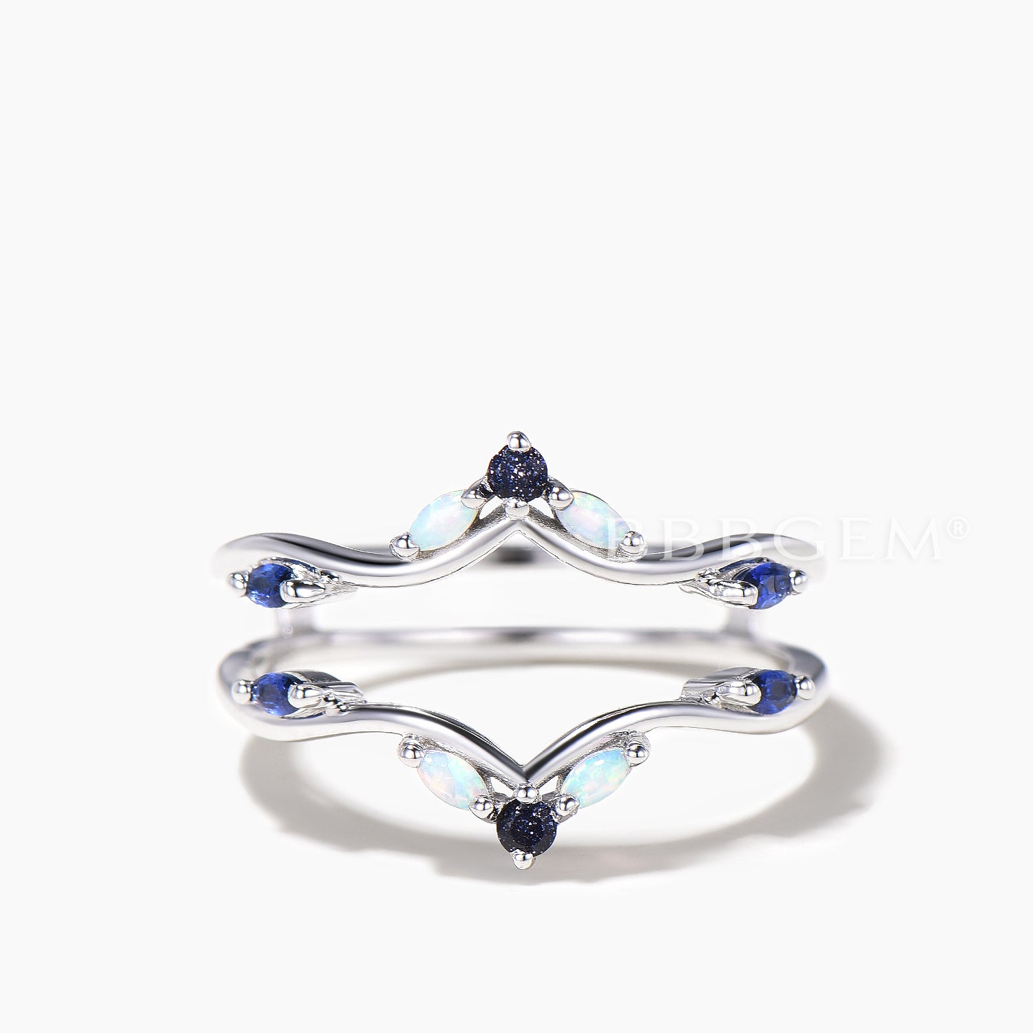 Marquise Cut Opal Sapphire Wedding Ring - Round Sandstone Enhancer Band for Women | Elegant Bridal Jewelry, Engagement & Anniversary Gift