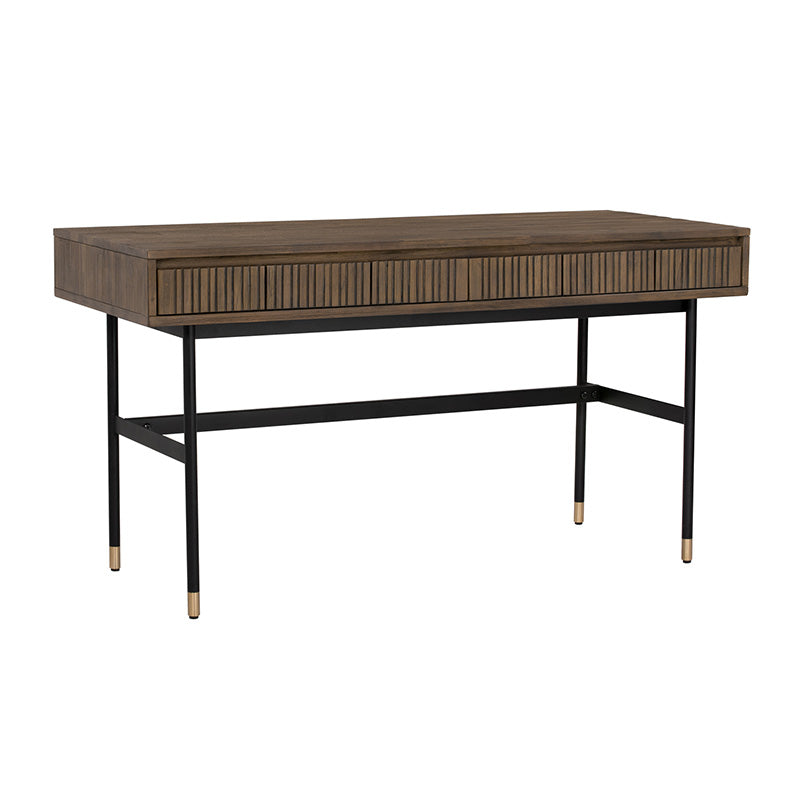 HAMILTON Study Desk 140cm - Solid Oak & Acacia Veneer, Toffee Finish - Perfect for Home Office, Study Room & Small Spaces