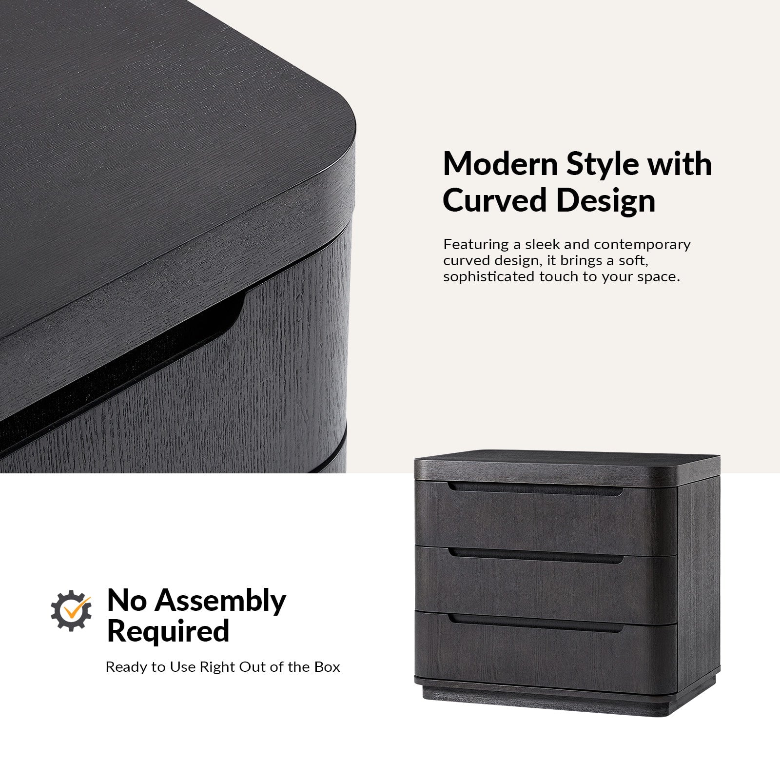 Yolanda Large 3 Drawer Nightstand with Hidden Storage - Modern Bedside Table with Optional Styles - Perfect for Bedroom, Guest Room, or Small Space Organization