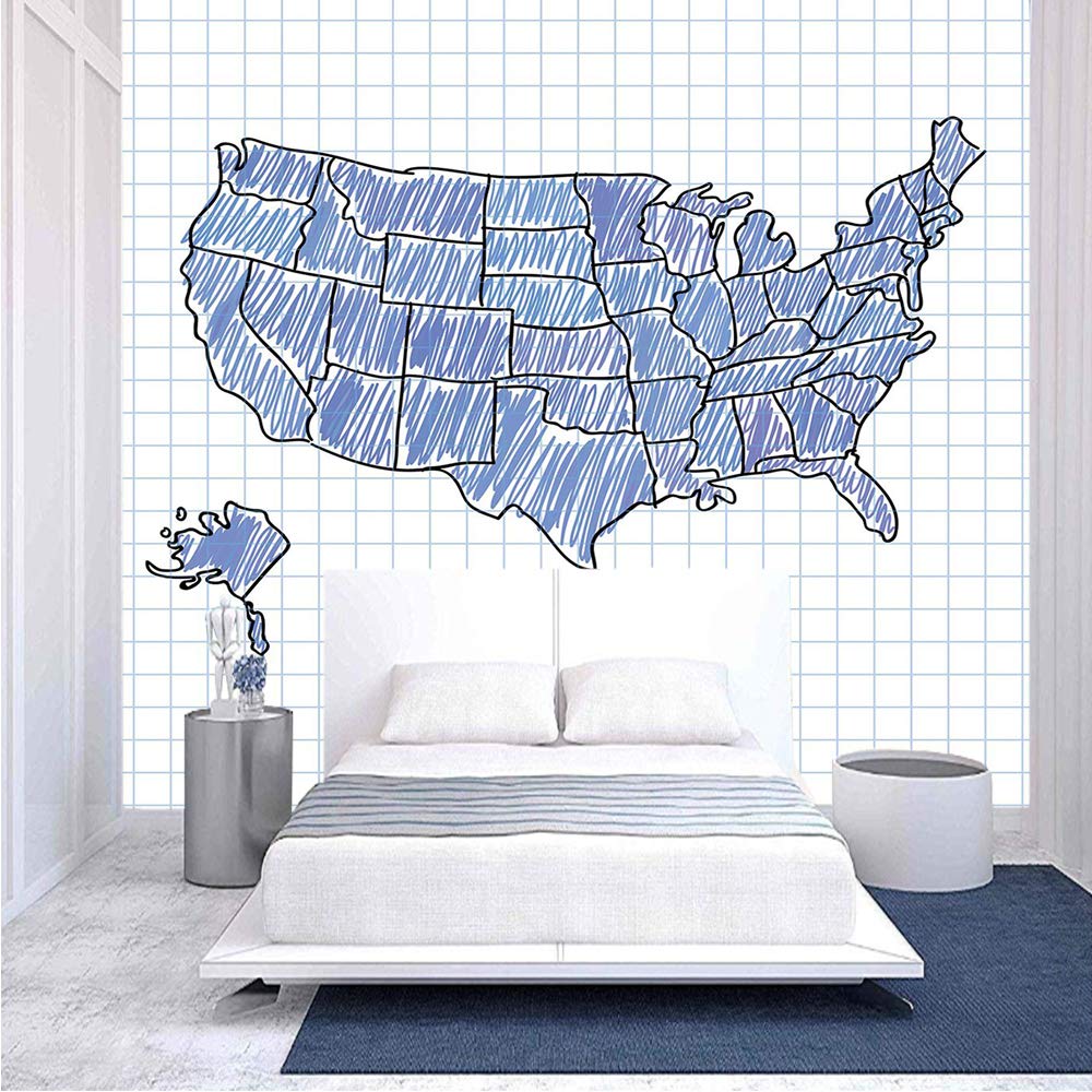 116x83 Inches Hand Drawn US Map Wall Mural - Sketchy Doodle Cartography Peel and Stick Self-Adhesive Wallpaper | Removable Large Wall Sticker for Home Office Decor | Perfect for Geography Classrooms, Kids' Rooms & Creative Workspaces