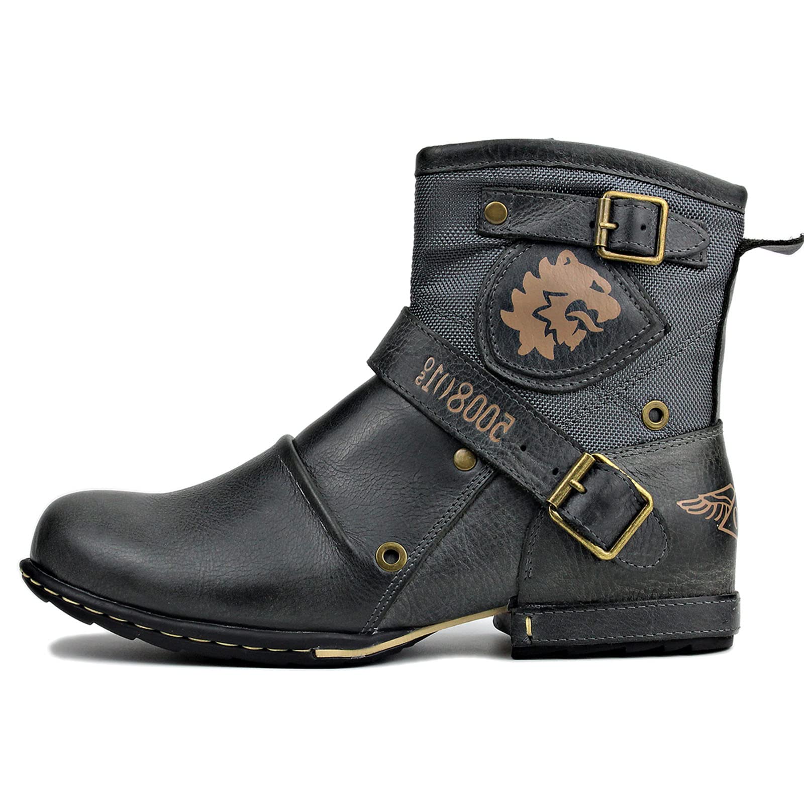 OSSTONE Men's Fashion Leather Chukka Boots - Zipper-Up Motorcycle Boots Casual Shoes OS-5008-1-ABNH | Perfect for Riding, Streetwear & Everyday Comfort