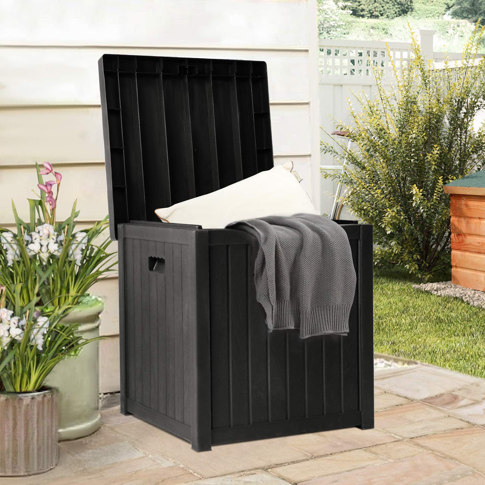 **CrownLand 51 Gallon Square Outdoor Storage Deck Box - Durable Polypropylene Deck Box Container for Patio, Garden & Pool - Perfect for Storing Patio Cushions, Gardening Tools & Pool Toys (Black) - Ideal for Backyard, Deck & Outdoor Organization**
