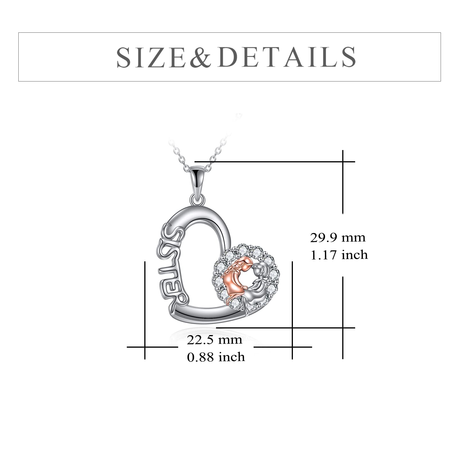 YFN Sterling Silver Heart Sister Necklace - Best Birthday Gift for Sister, Big Sister & Unbiological Sisters | Women's Friendship Jewelry for Special Occasions & Daily Wear