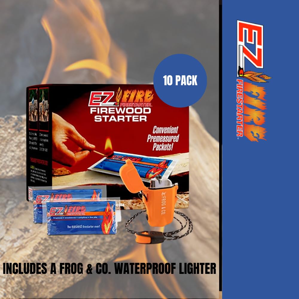 Premium Fire Starter Kit - 10 Pack Waterproof & Windproof Survival Lighter for Wood Stoves, Fireplaces, Camping, Bonfires | Rechargeable Tesla Lighter | Safe, Odorless & Durable for Outdoor Adventures, Emergency Preparedness & Backpacking