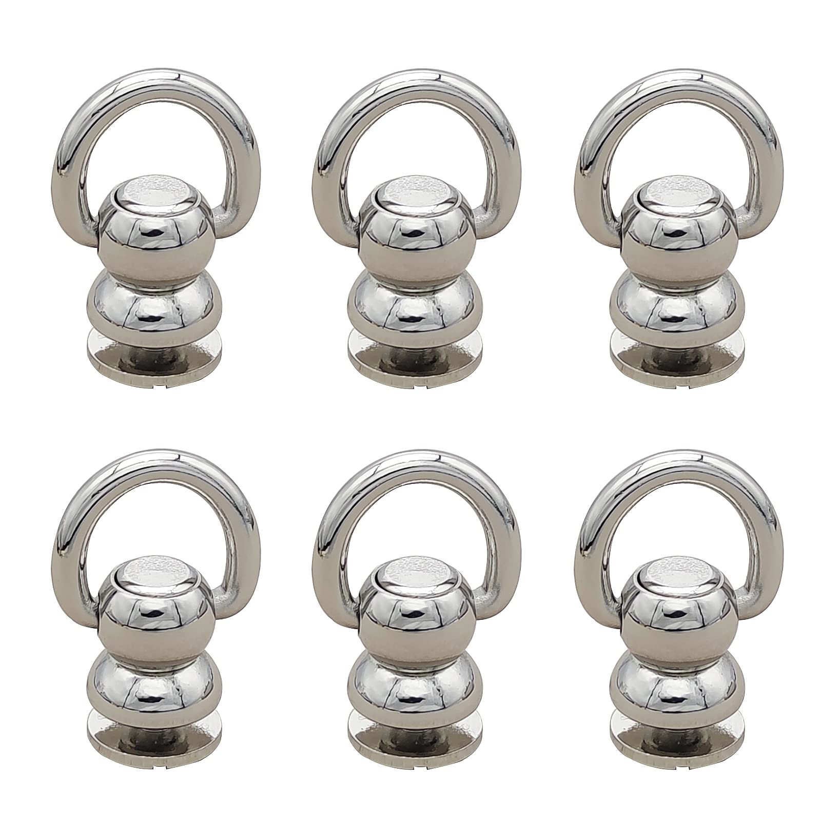 Heavy Duty Solid Brass Ball Studs 6-Pack | 360° Rotating Leather Rivets with D-Ring & Chicago Screw Back | Anti-Corrosion Brass Hardware for Dog Collars, Belts, Bags & Handles | Perfect for Leather Crafting, DIY Projects & Pet Accessories
