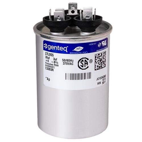 Genteq Round Dual Run Capacitor 30/3 uf MFD 370V AC - Replacement for Comfort Maker HVAC Units - Perfect for AC Repair & Motor Start Applications