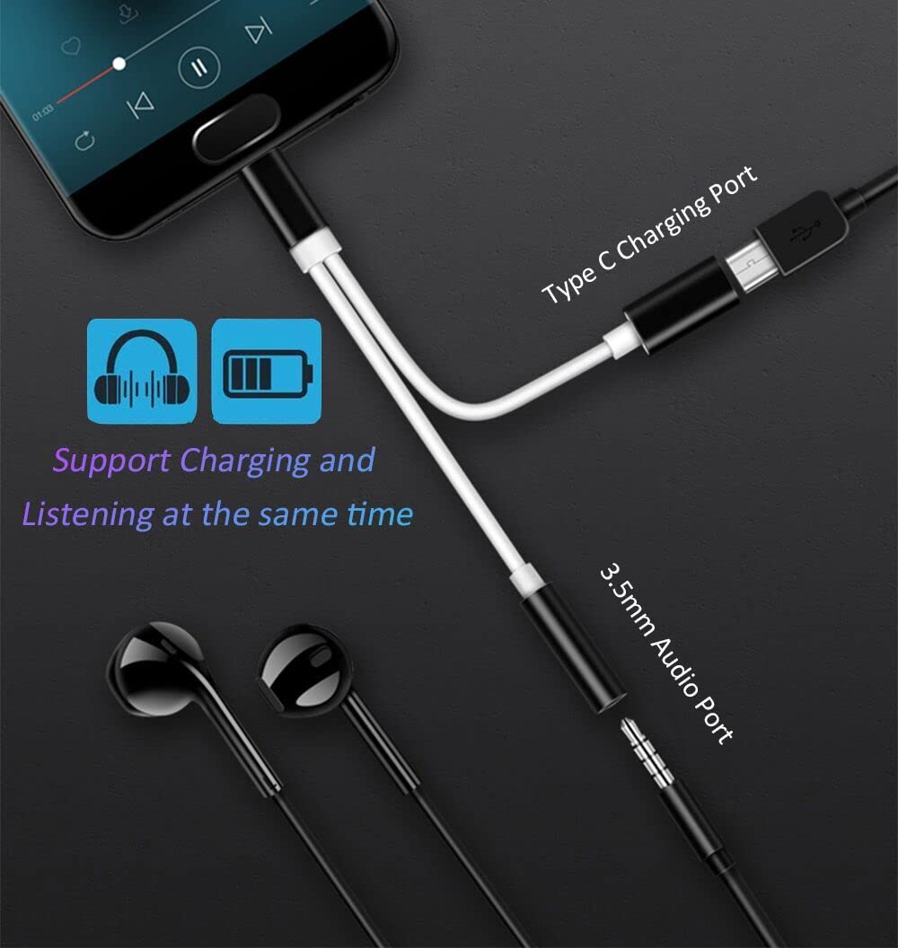 USB C to 3.5mm Audio and Charger Adapter - 2-in-1 Type C to Aux Jack with 60W PD Fast Charging - Compatible with Samsung Galaxy S21/S20/Note 20, Google Pixel 4/3/2 XL & More USB-C Phones - Perfect for Music, Gaming & Simultaneous Charging