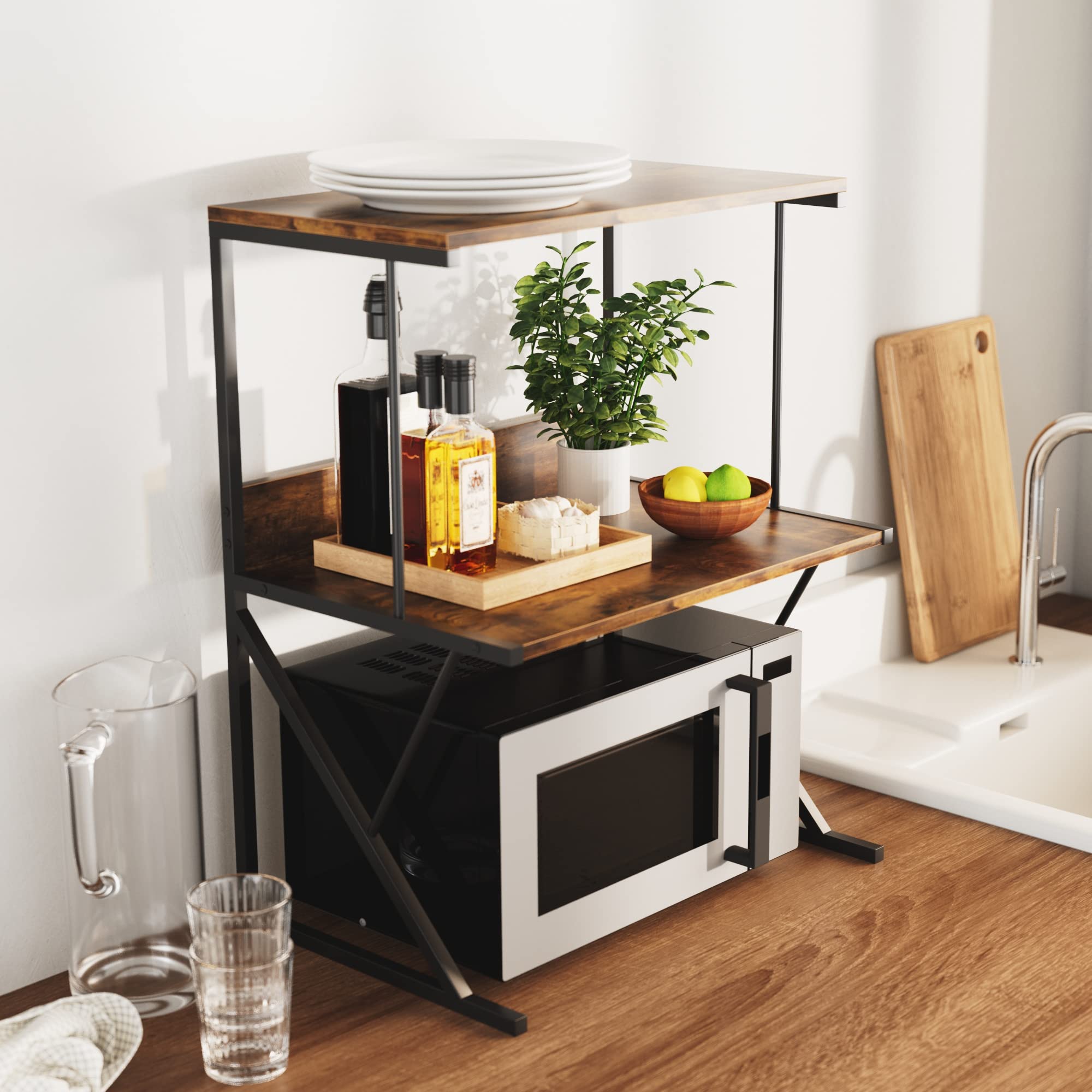 Aboxoo 3-Tier Rustic Brown Printer Stand for Desk - Multi-Purpose Office Shelf Organizer for Printer, Fax Machine & Books | Perfect for Home Office & Workspace Organization