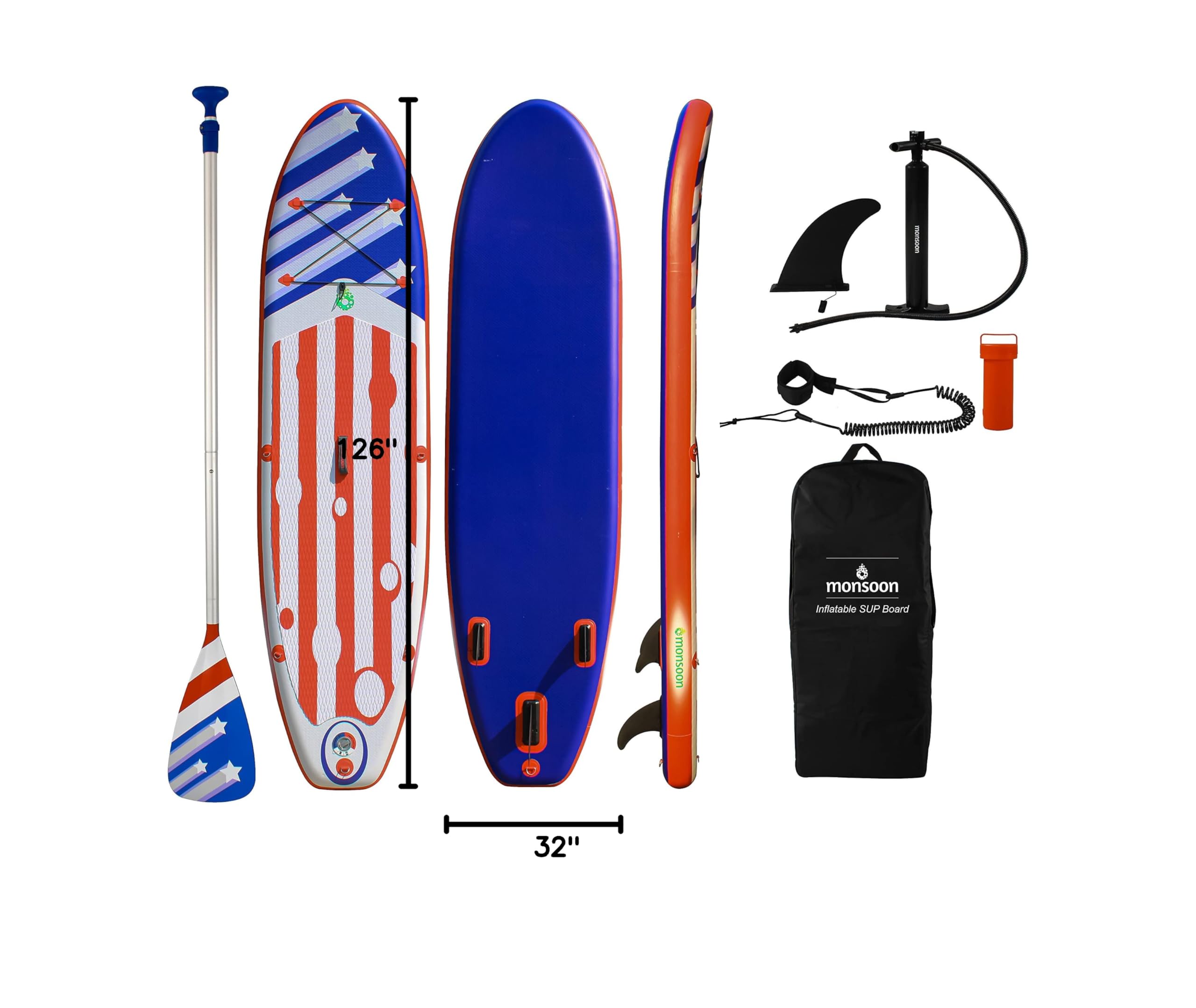Monsoon Inflatable Stand Up Paddle Board (SUP) with Premium Accessories & Carry Bag - Lightweight, Durable for Lakes, Rivers & Ocean Paddling - Perfect for Yoga, Fishing & Family Water Adventures