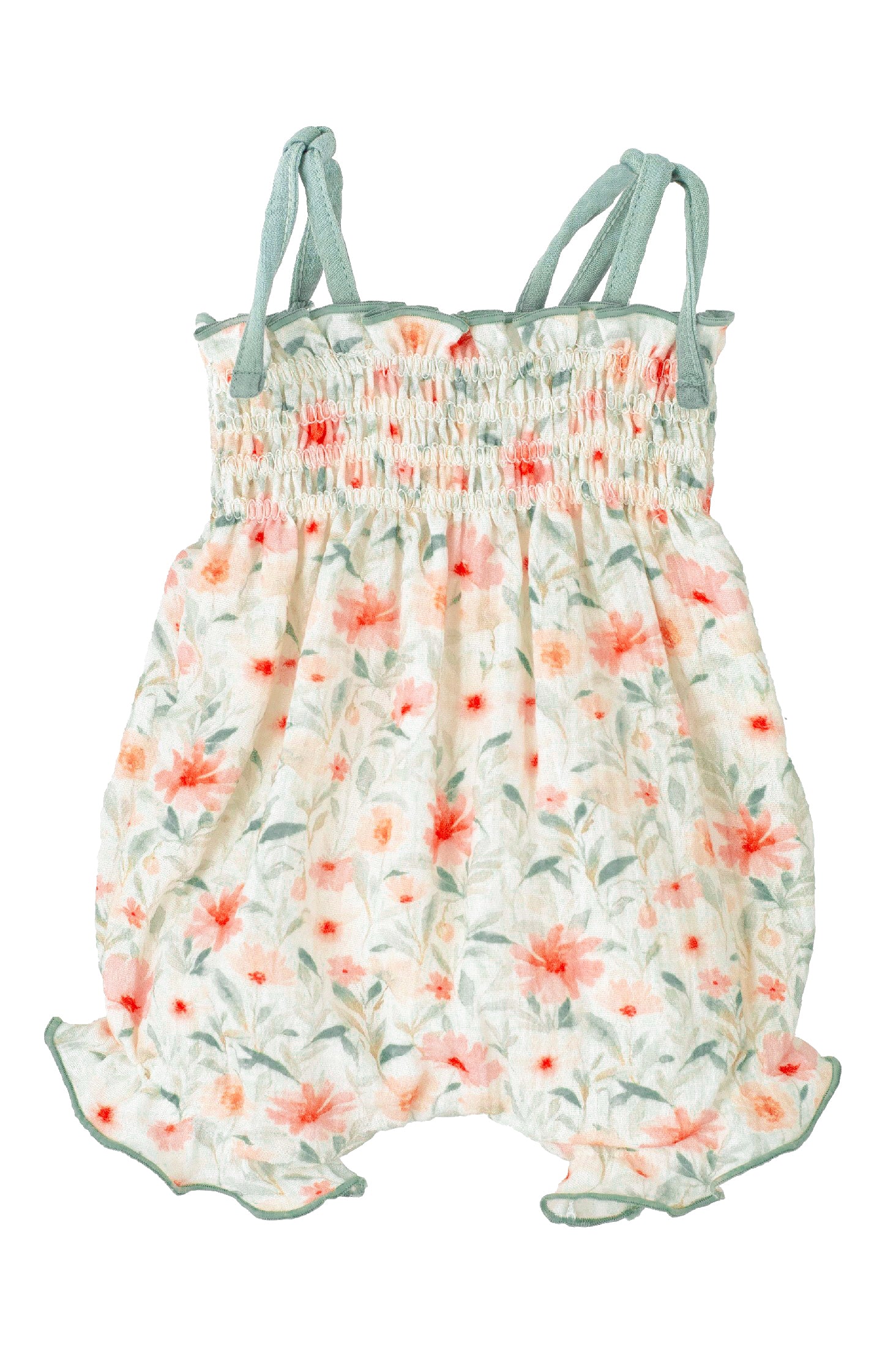 Veda Sage Green Watercolor Floral Playsuit - Women's Boho Chic Romper Jumpsuit for Summer Outfits, Beach Vacations & Music Festivals