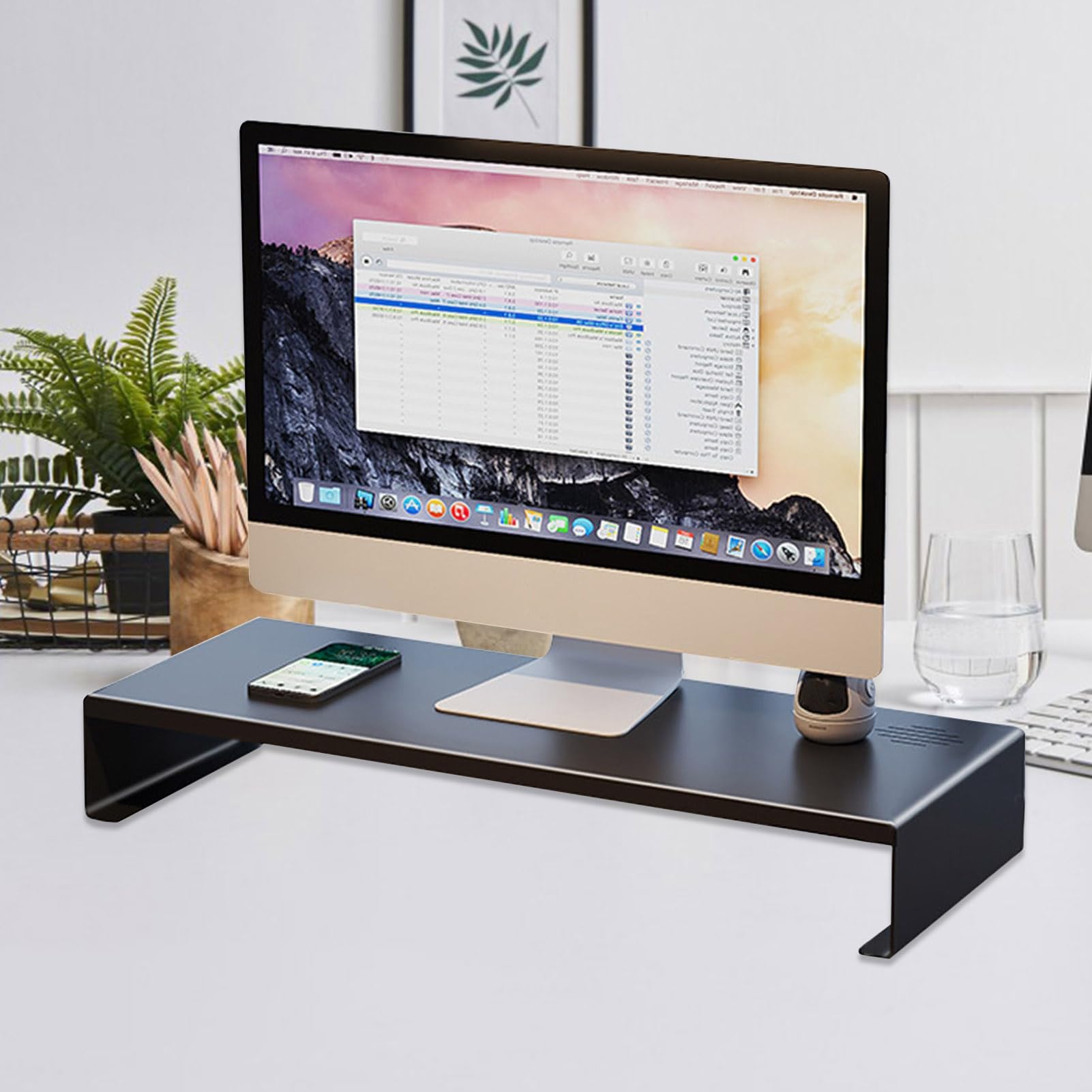 ULAFBWUR Adjustable Monitor Stand Riser - Ergonomic Computer Monitor Stand for Desk with Storage, Sturdy Laptop Stand Holder for Office, Home & School Use - Perfect for Workspace Organization (Black)