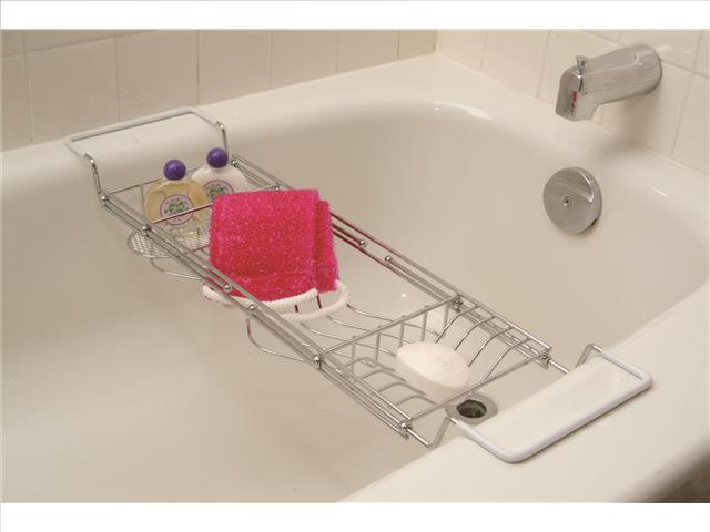 Adjustable Chrome Bath Top Caddy | Shower Organizer with Non-Slip Design | Perfect for Bathroom Storage & Spa Relaxation