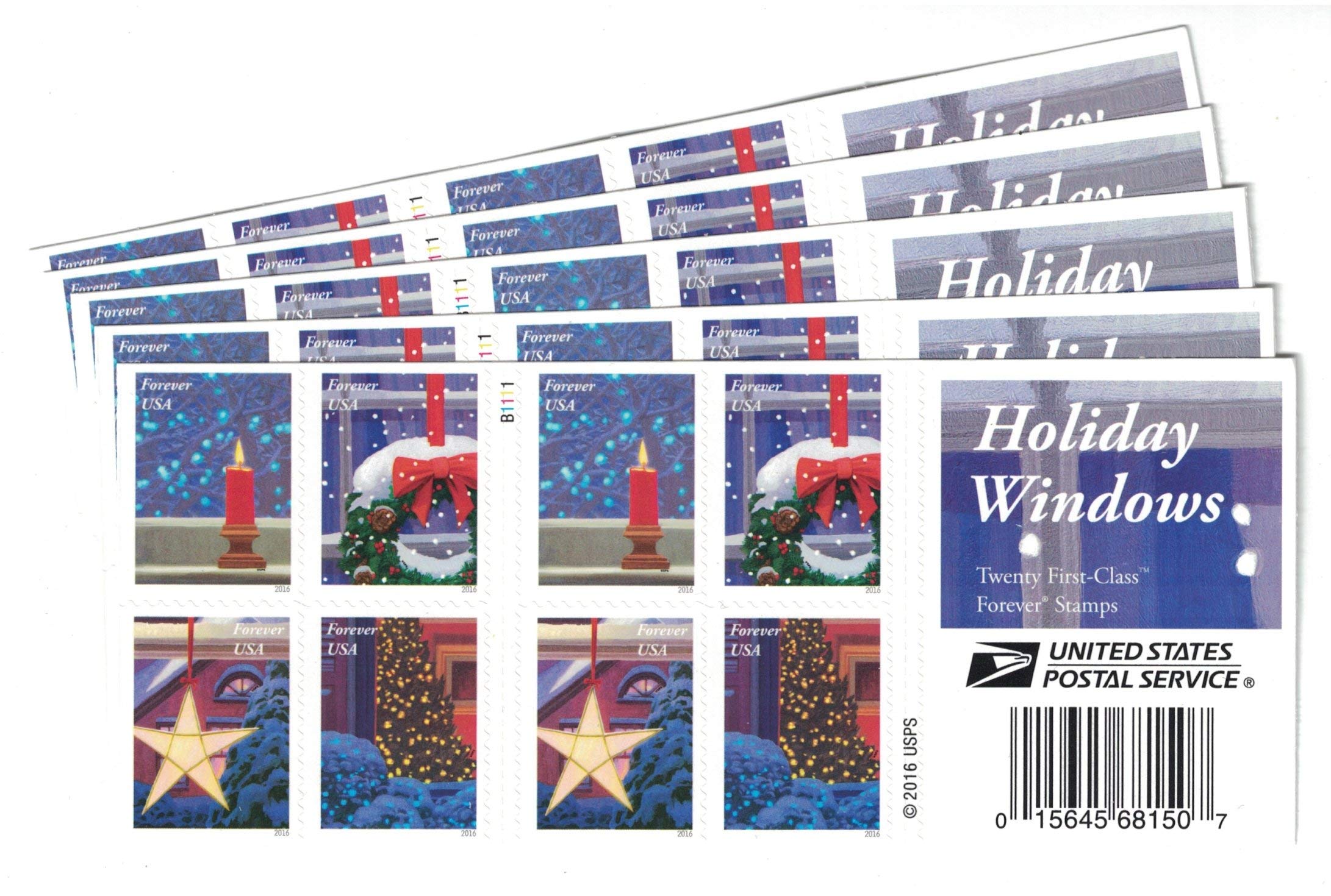 USPS Holiday Windows Forever Stamps - 100 Stamps (5 Books of 20) | Perfect for Christmas Cards, Holiday Mailing & Collectors | US Postal Service Commemorative Stamps