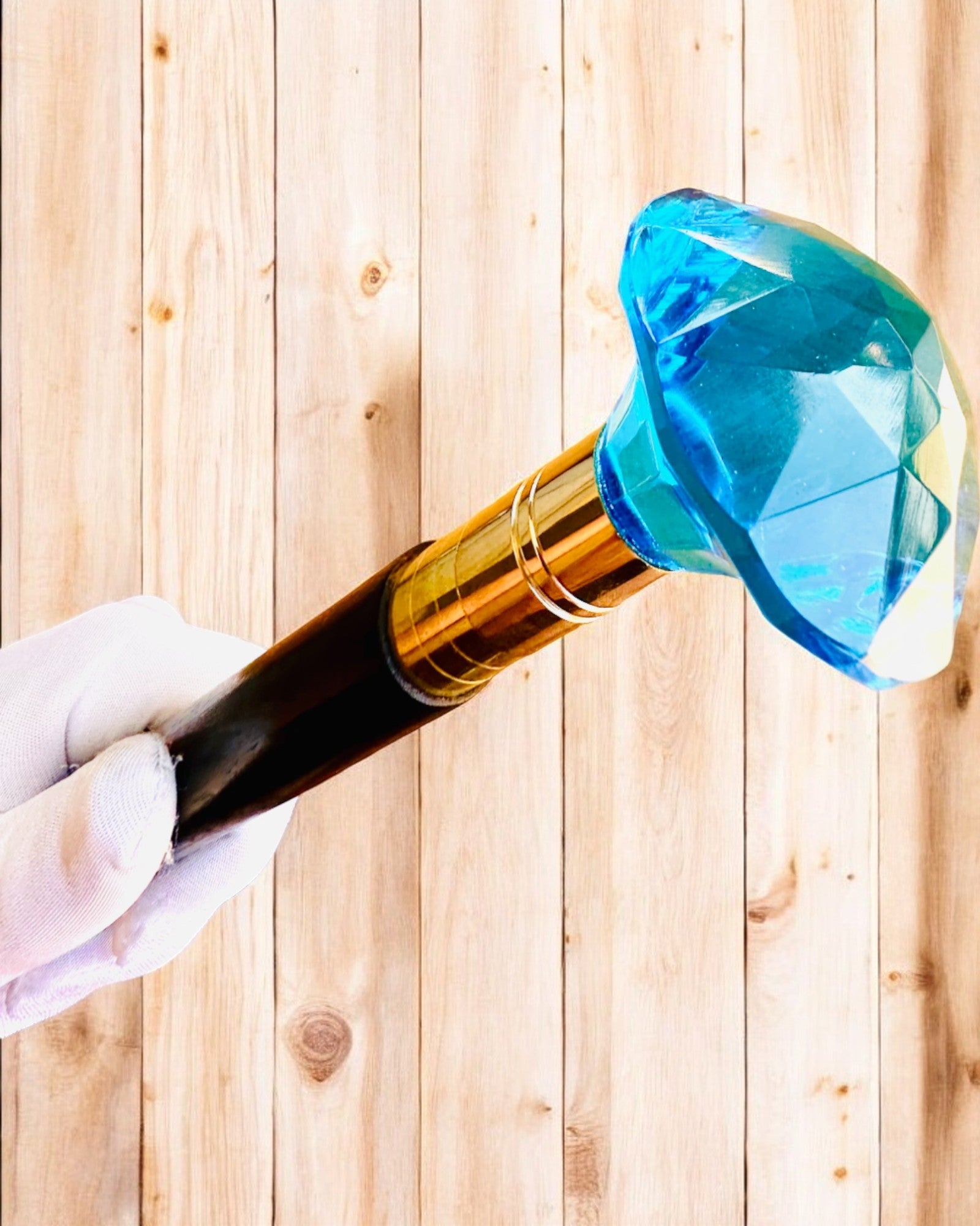Handcrafted Wooden Walking Cane with Blue Diamond Design - Custom Engraving Available for Seniors & Mobility Support - Perfect for Hiking, Travel & Everyday Use