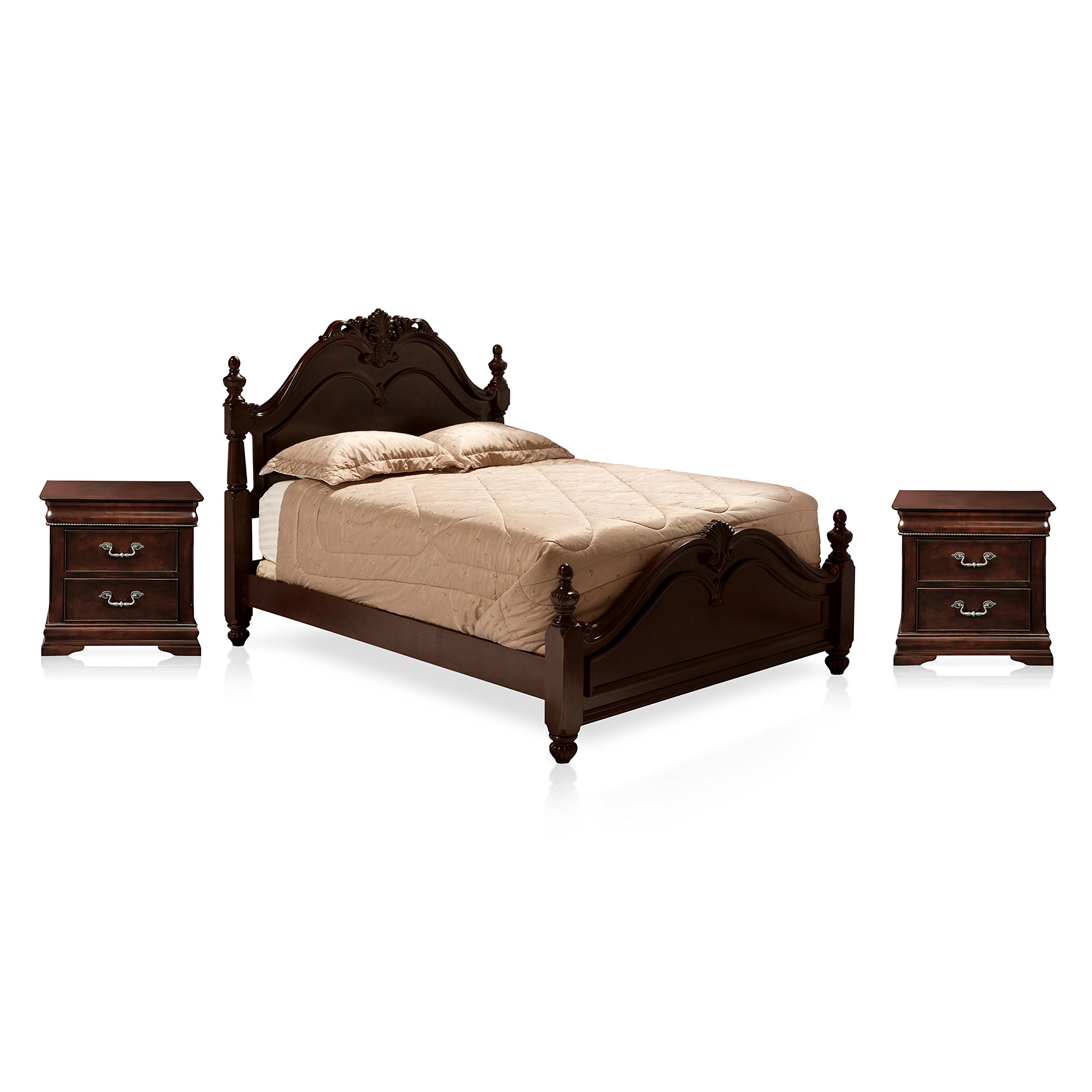 Epperson 3-Piece English Style California King Bedroom Set with 2 Nightstands - Cherry Wood Finish - Box Spring Required - Perfect for Master Bedrooms & Guest Rooms