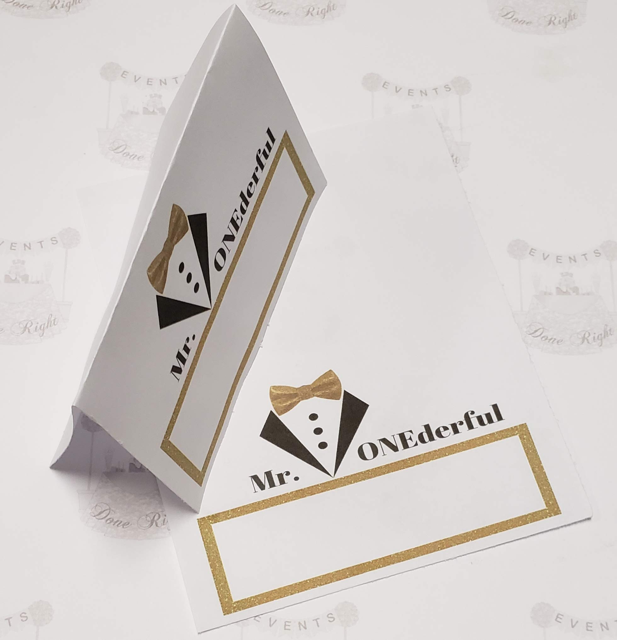 Mr. Onederful Food Tent Cards - Set of 8 Elegant Tuxedo Bowtie Place Cards for Weddings, Parties & Fine Dining Events