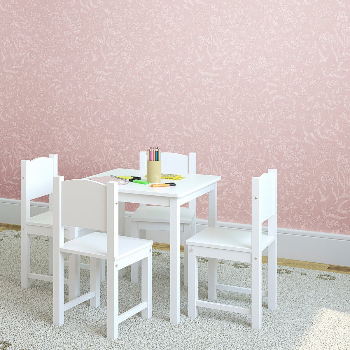 Pink Floral Baby Peel and Stick Removable Wallpaper - Self-Adhesive Nursery Wall Decor for Girls Room, Easy to Install & Remove - Perfect for Nursery, Bedroom, Playroom & Home Decor