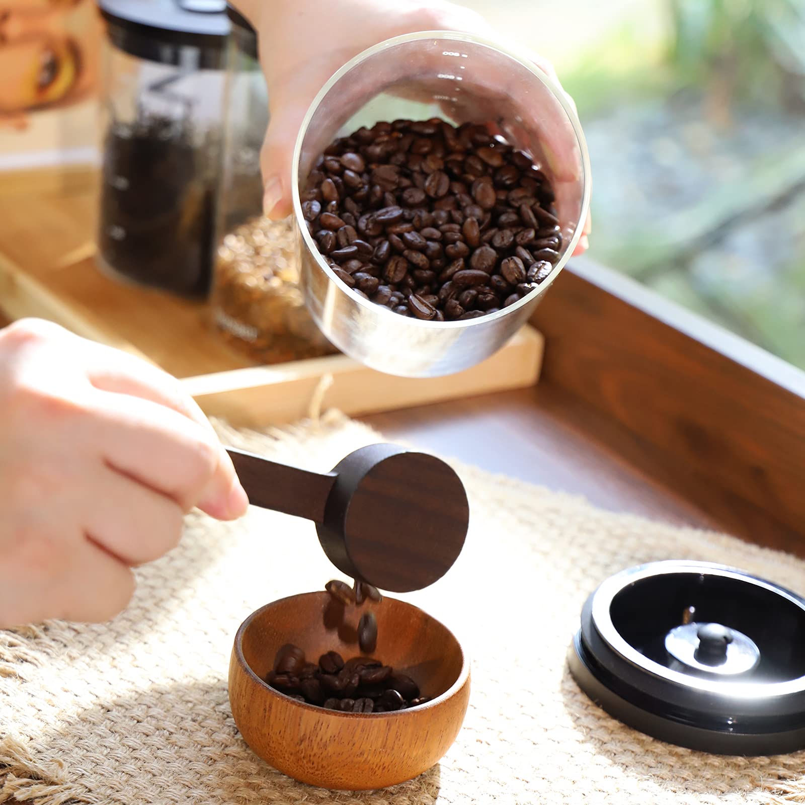 Wood Measuring Scoop for Canister - Premium Coffee Bean, Tea, Spice & Protein Powder Scoop - Perfect for Kitchen, Baking & Bath Salt Measuring (Short Handle)