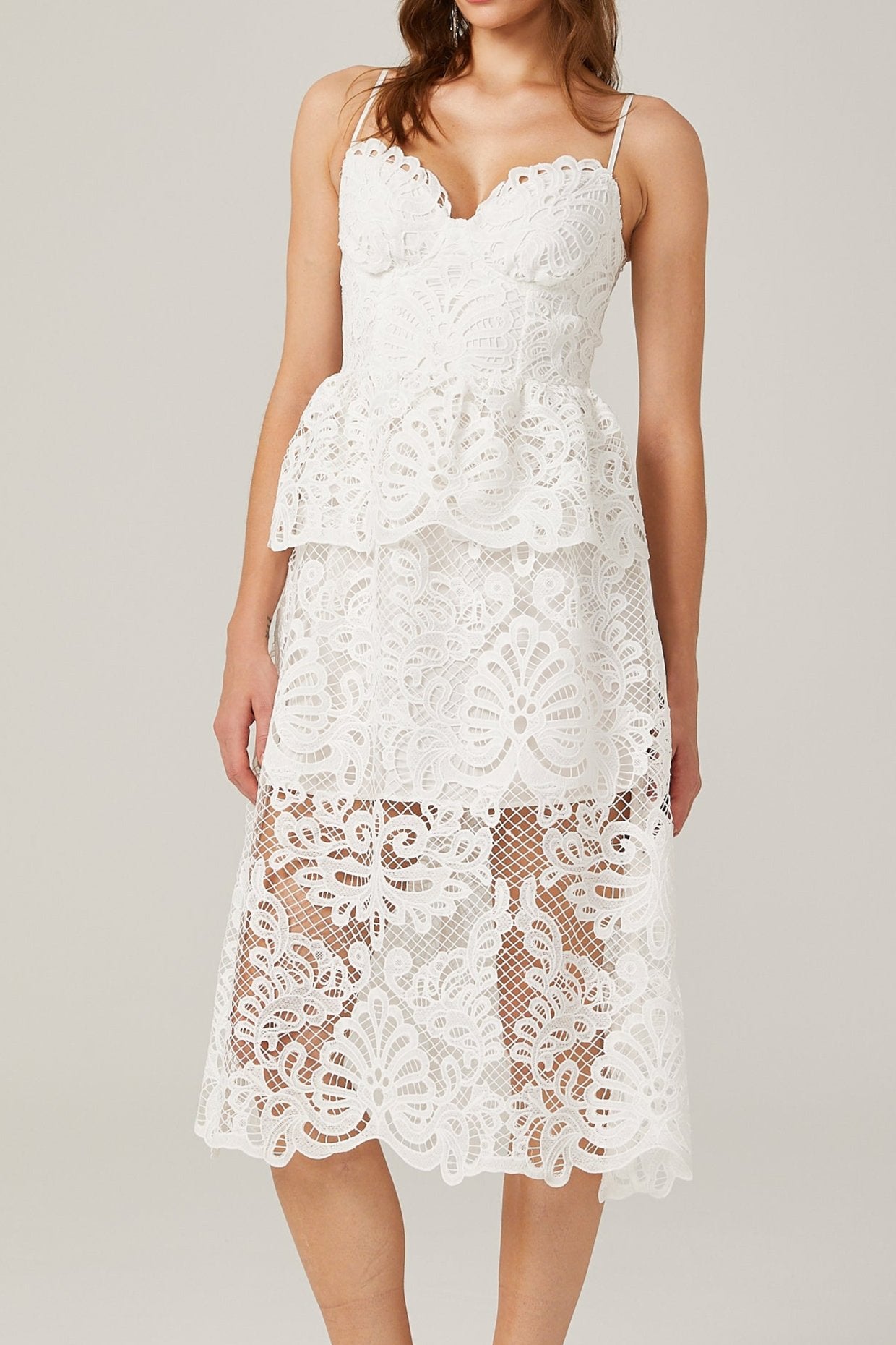 Elegant Austen Guipure Lace Midi Dress for Women - Perfect for Weddings, Parties & Special Occasions
