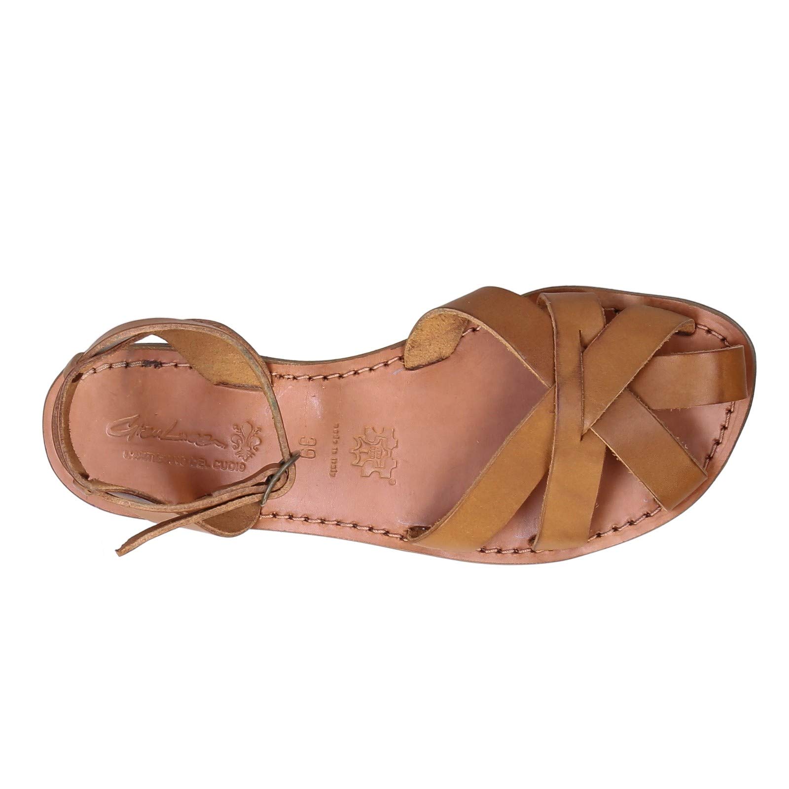 Handmade Women's Tan Flat Sandals - Genuine Italian Leather - Comfortable Summer Beach & Casual Walking Shoes