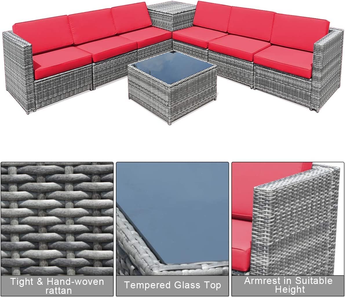 HAPPYGRILL 8-Piece Outdoor Patio Furniture Set - PE Rattan Wicker Sectional Sofa with Coffee Table, Cushions & Storage Box - Perfect for Garden, Backyard, Poolside & Outdoor Conversations
