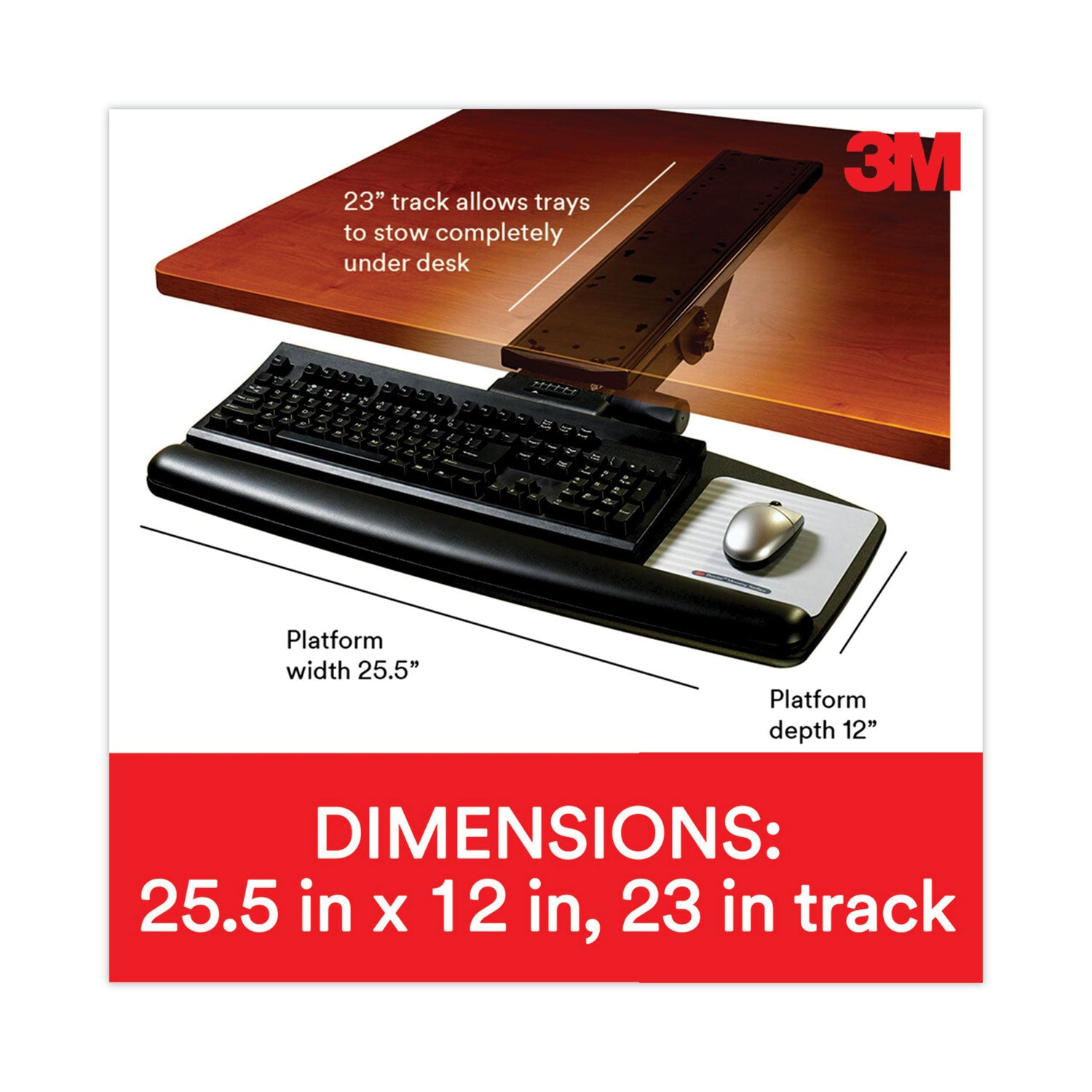 3M™ Sit-Stand Adjustable Keyboard Tray - Standard Platform, 25.5
