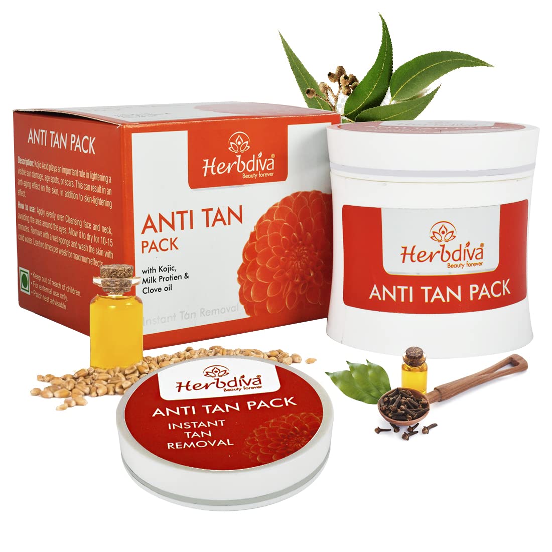 Herbdiva Anti-Tan Face Pack 250ml - Enriched with Clove Oil & Milk Protein for Tan Removal & Skin Brightening | Natural Beauty Treatment for Glowing Skin | Perfect for Daily Skincare & Sun Damage Repair