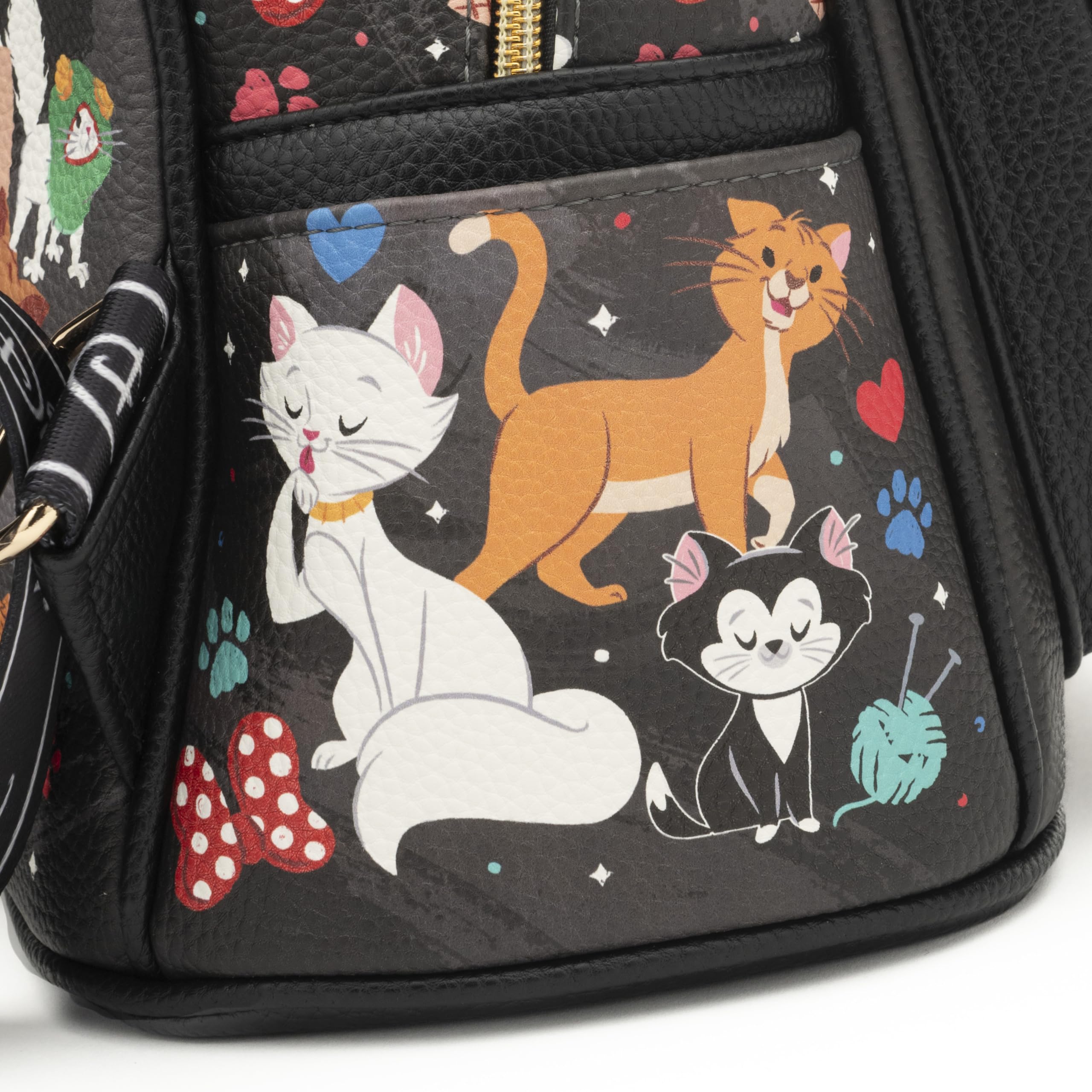 Disney Cats 11 Inch Vegan Leather Mini Backpack for Women - Stylish Black Purse for School, Travel & Everyday Use