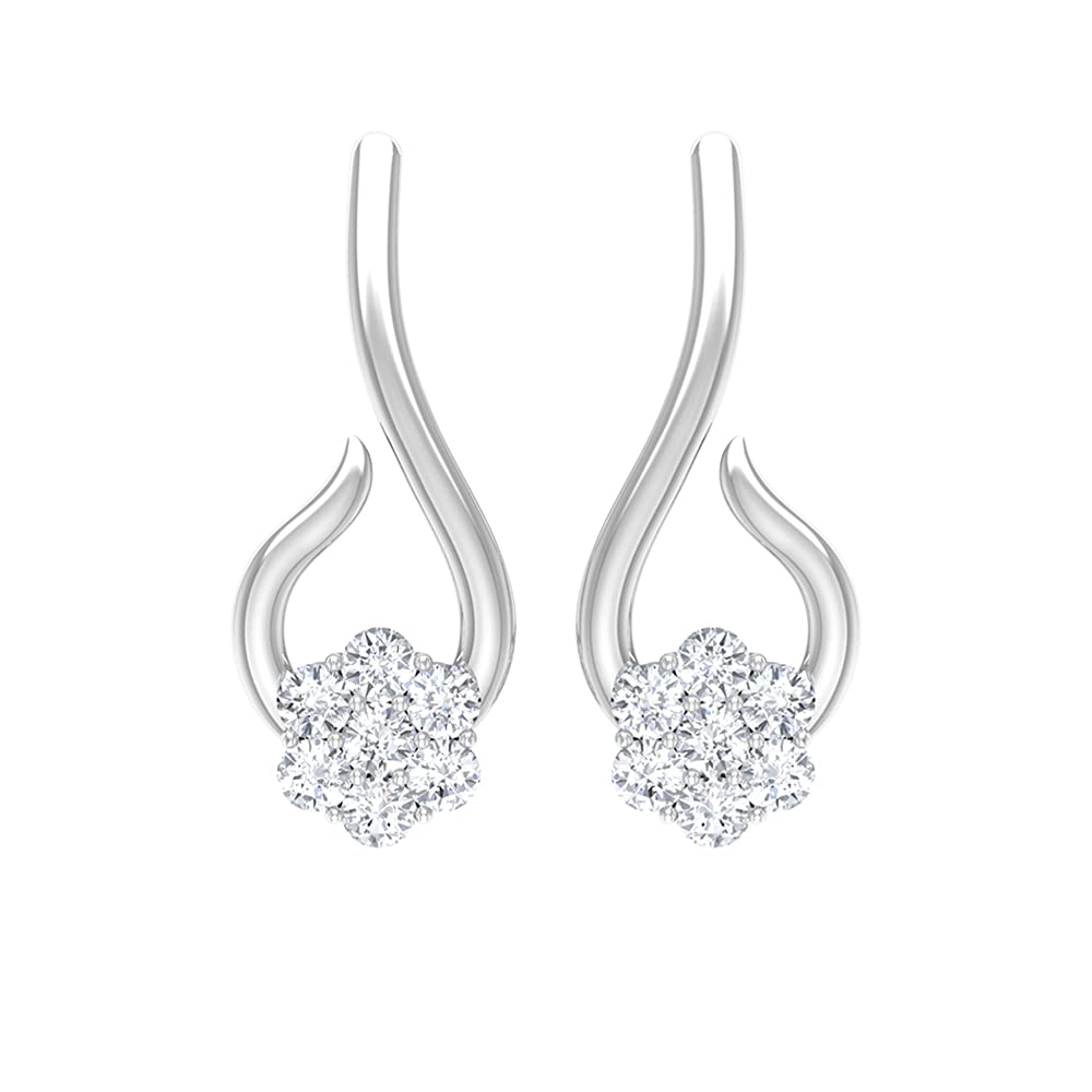 14K Solid Gold Diamond Stud Earrings for Women - Floral Design April Birthstone Earrings | Elegant Gift for Anniversary, Wedding & Special Occasions