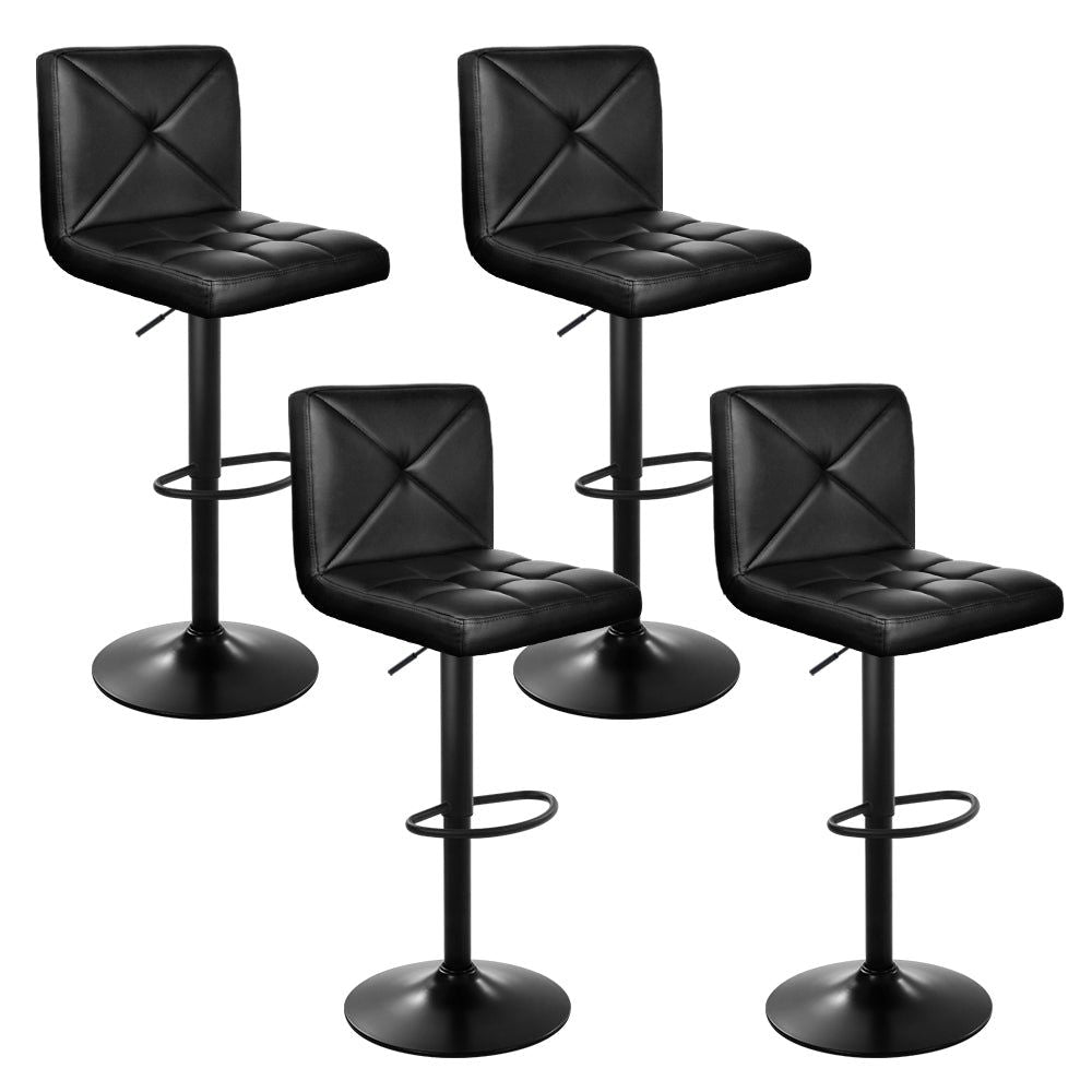 4 Bar Stools with Gas Lift Mechanism - Black Leather Swivel Bar Chairs for Kitchen Island, Breakfast Nook & Home Bar Seating