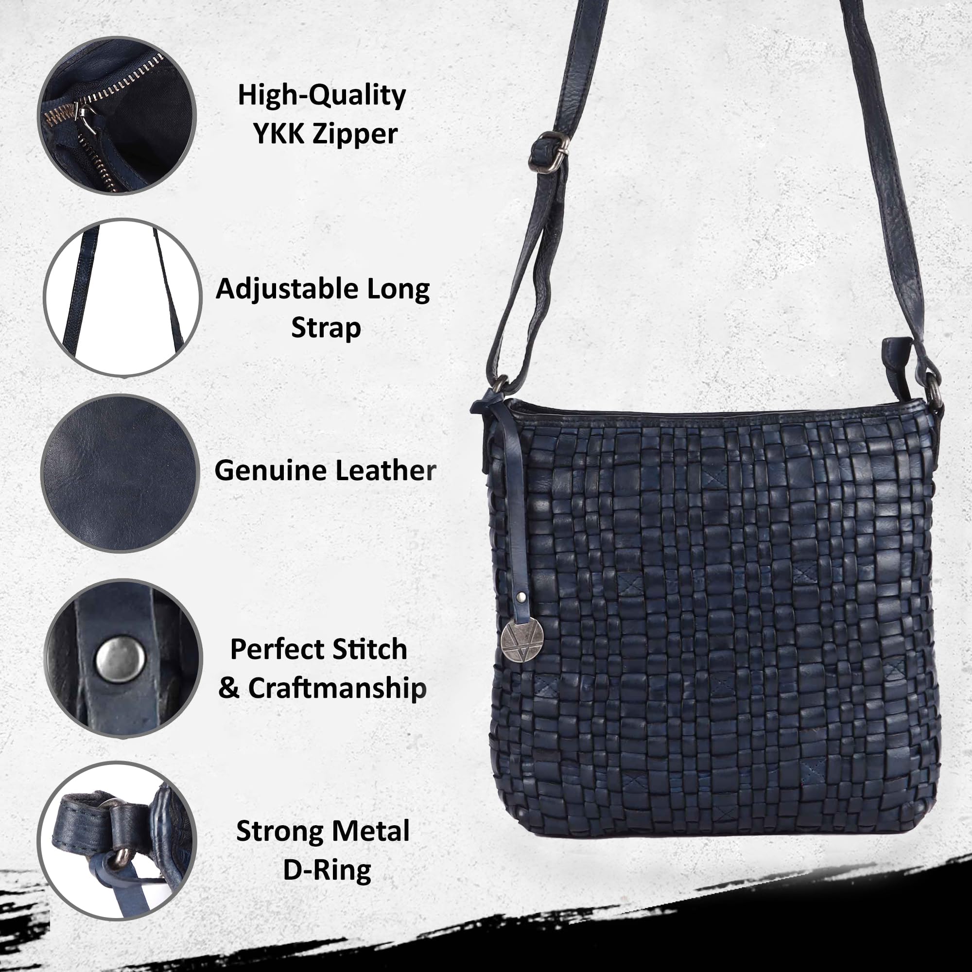 Genuine Leather Crossbody Bag for Women - Adjustable Strap Trendy Casual Purse for Office, Travel & Everyday Use | Stylish Shoulder Sling Bag