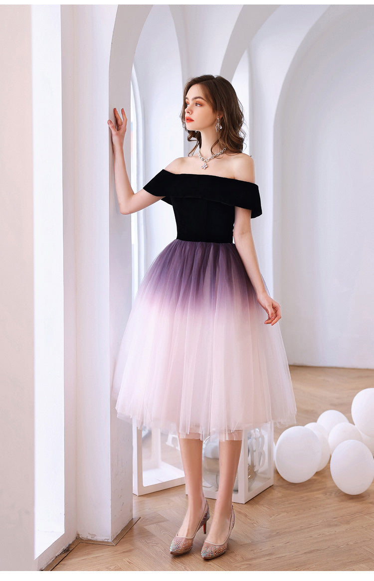 Elegant Purple Off Shoulder Tulle Short Puffy Prom Dress for Homecoming & Special Occasions - Perfect for Dances, Parties & Formal Events