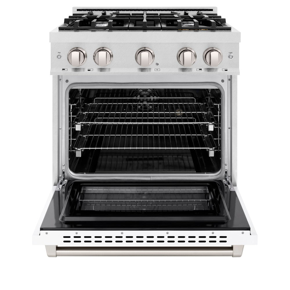 ZLINE 30-inch 4.2 cu. ft. Dual Fuel Range with 4-Burner Gas Cooktop & Electric Convection Oven - Satin Stainless Steel with White Matte Door (HDRS WM 30) | Professional Kitchen Appliance for Home Chefs & Cooking Enthusiasts