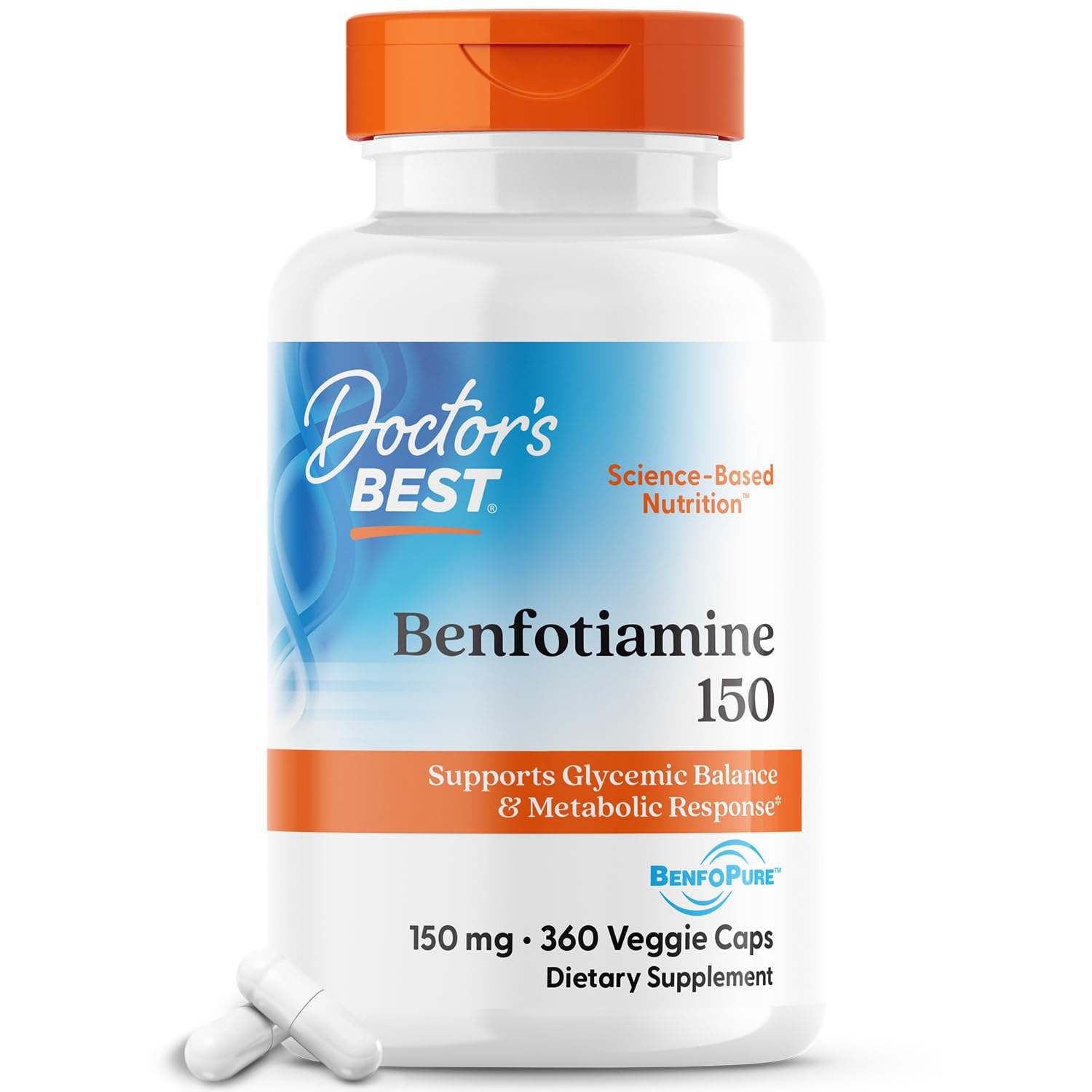 Doctor's Best Benfotiamine 150mg with BenfoPure - Supports Healthy Glucose Metabolism | Non-GMO, Vegan, Gluten & Soy Free Supplement | 360 Veggie Caps for Daily Wellness & Blood Sugar Balance