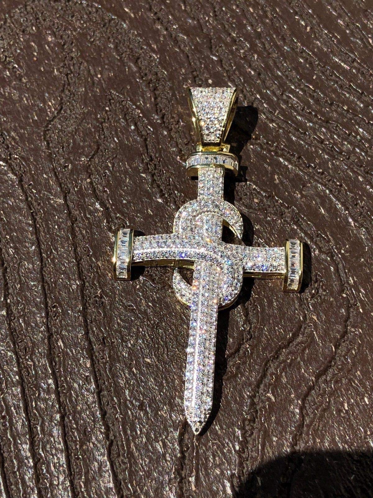 HarlemBling 925 Sterling Silver Iced Nail Cross Pendant for Men - Icy Baguette CZ Jewelry - Perfect for Hip Hop Chains & Streetwear Fashion Accessories