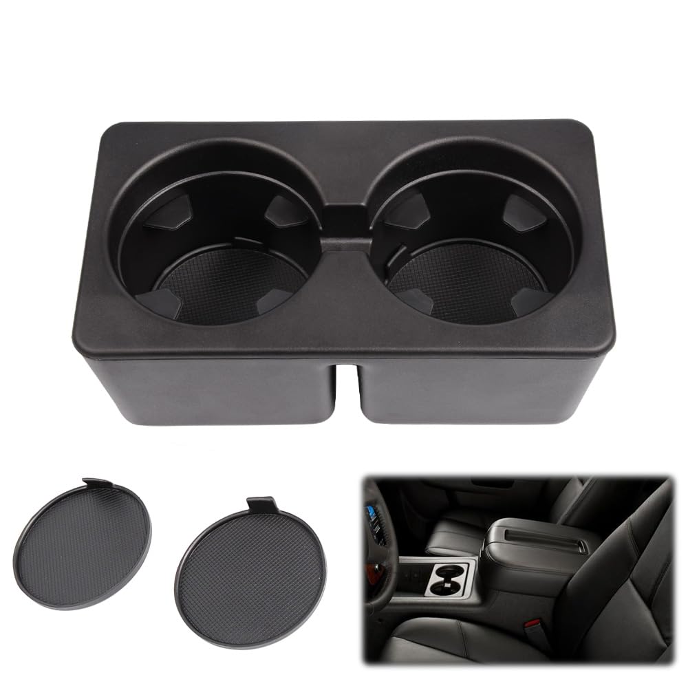 G-PLUS Floor Mounted Dual Cup Holder Insert Replacement for Chevy Silverado 2007-2013 & GMC Sierra 2007-2014 | Fits Suburban/Yukon/Tahoe Center Console | Durable Drink Holder Upgrade (Part #19154712) | Perfect for Road Trips & Daily Commutes
