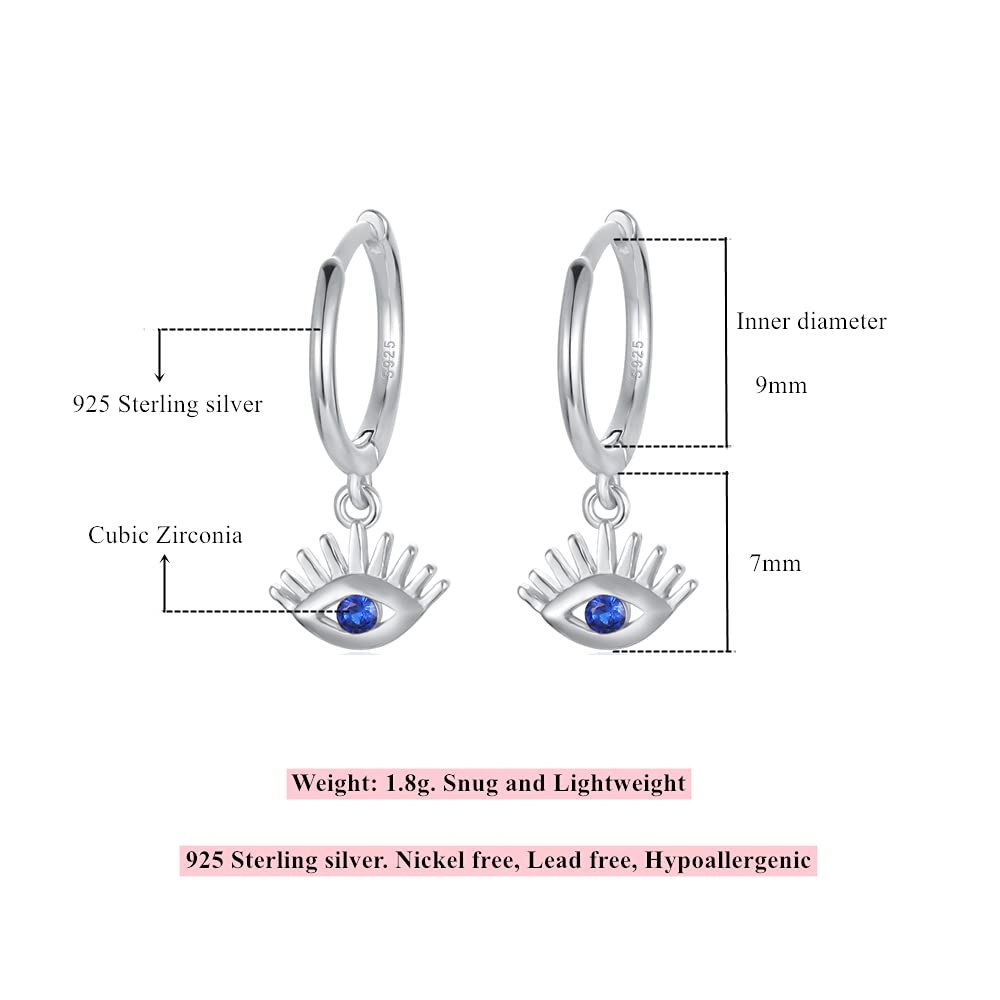 Dainty Hoop Dangle Earrings for Women | Small Sterling Silver Huggie Drop Earrings with Moon, Star, Spike & Evil Eye Charms | Perfect for Everyday Wear, Date Night & Gifts