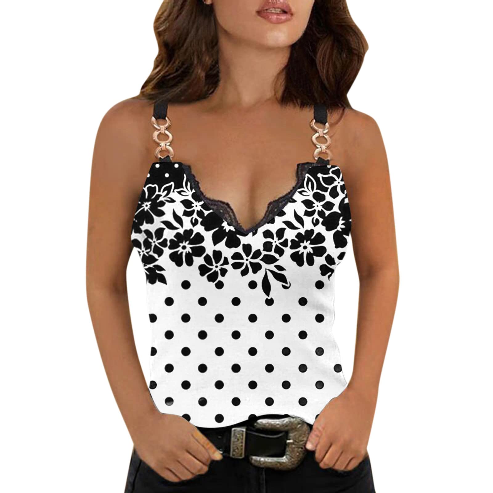 Women's Cold Shoulder Lace Trim V-Neck Tank Top - Slim Fit Spaghetti Strap Sleeveless Blouse for Summer | Casual Wear, Beach Outfits, Layering Essentials